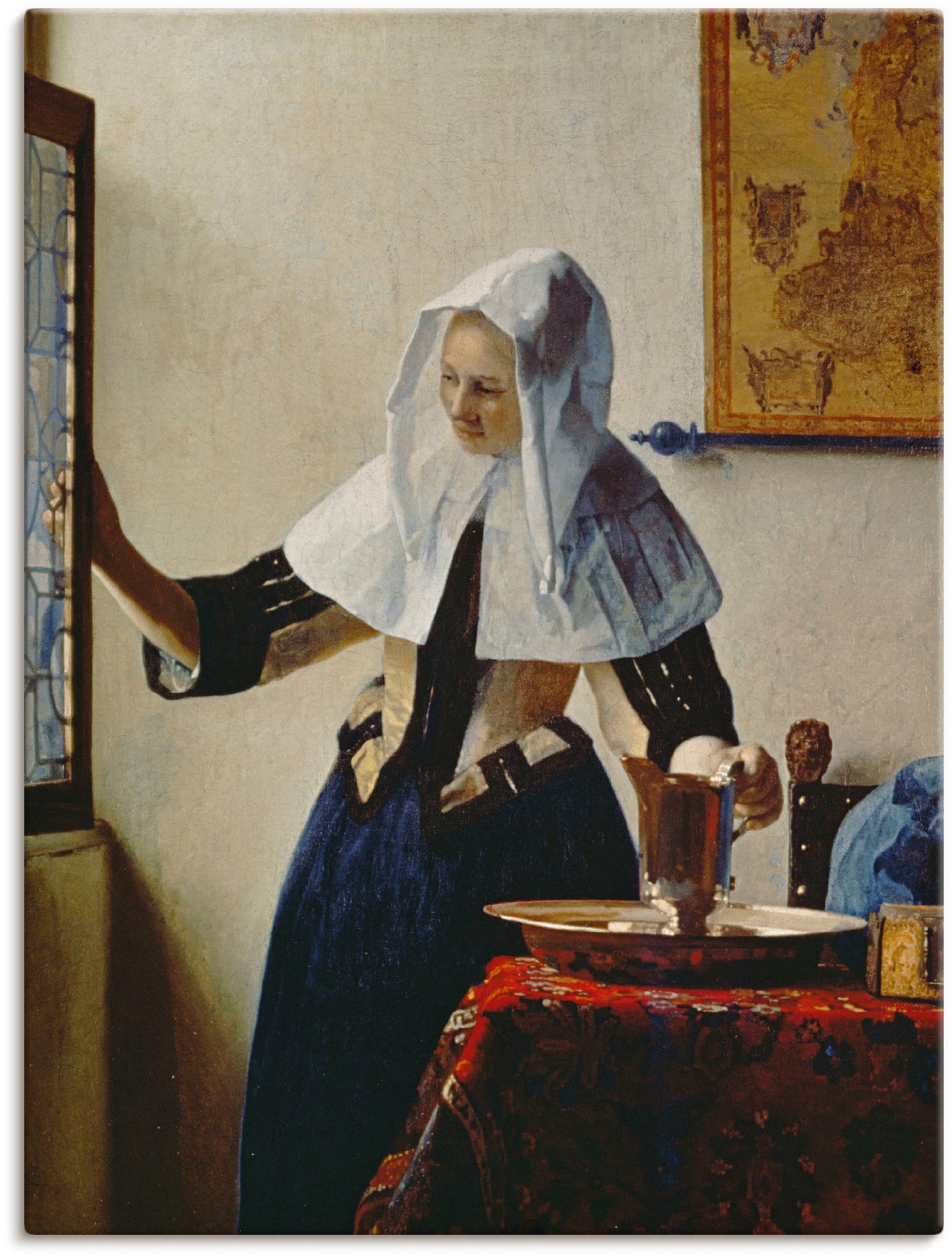 Artland Wandbild »Junge Frau mit Wasserkrug am Fenster«, Frau, (1 St.), als Leinwandbild, Wandaufkleber oder Poster in versch. Größen