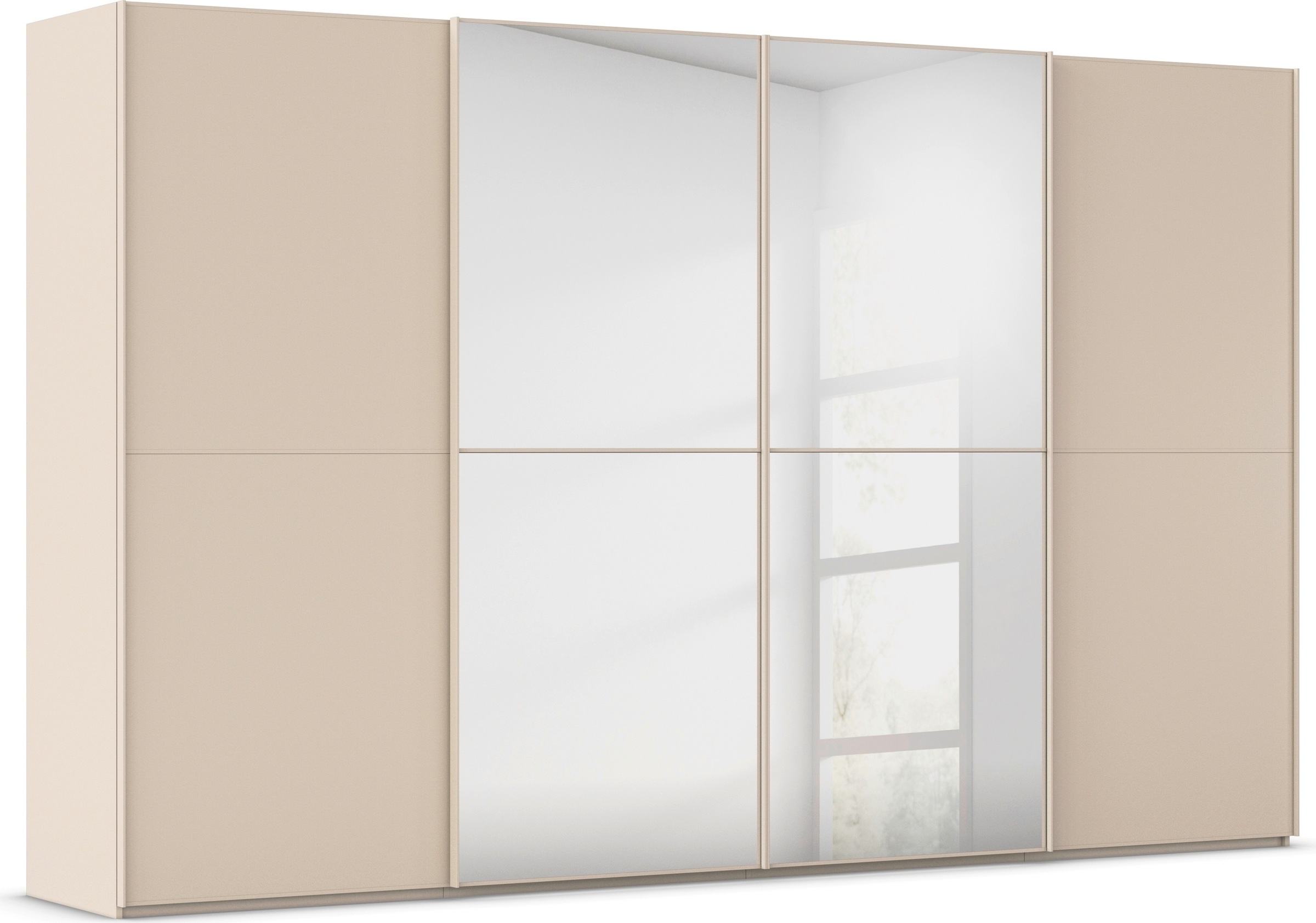 rauch Schwebetürenschrank "Kleiderschrank Schrank Garderobe Schlafzimmerschrank SCALE-DUO" edle zweigeteilte Türen, Spiegel und 3 Zierleisten MADE IN GERMANY