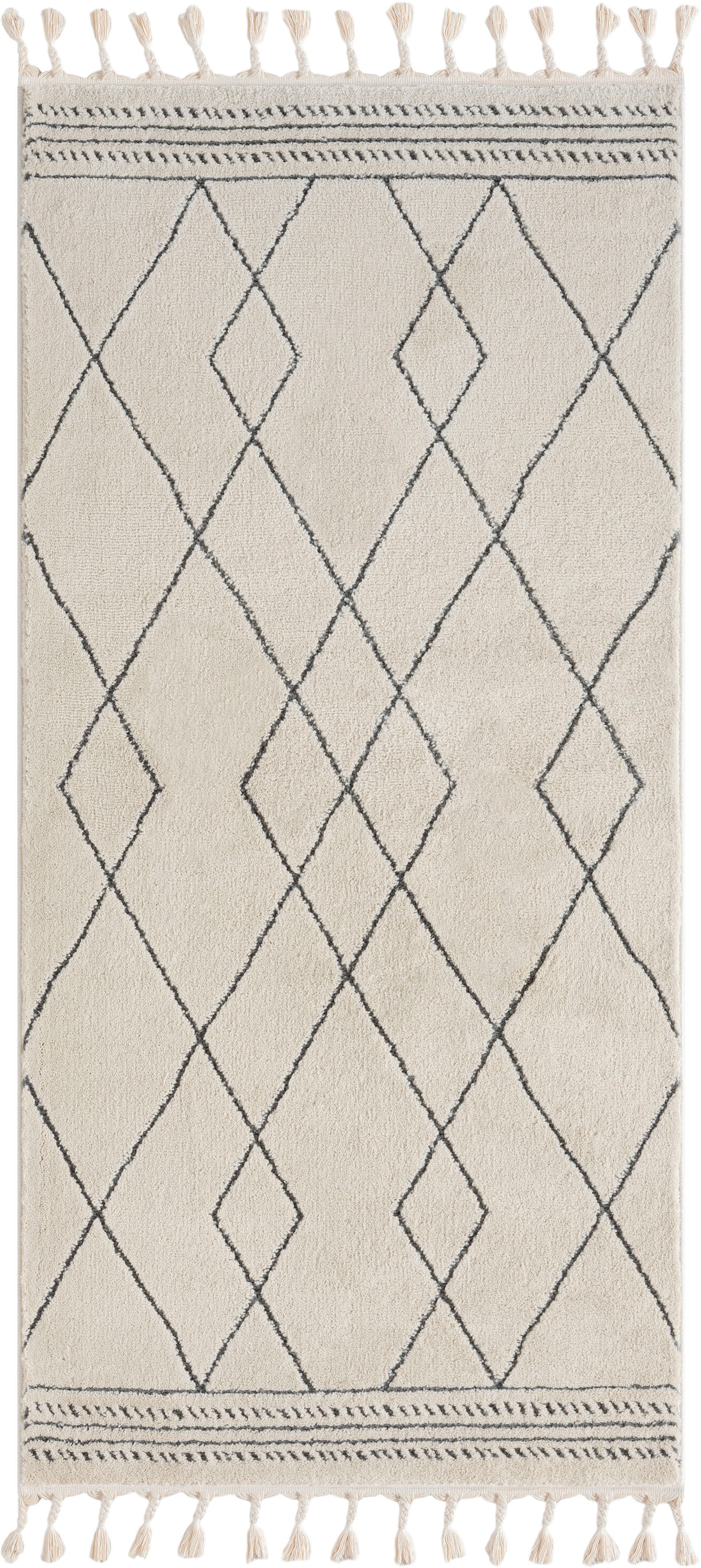 Myflair Möbel & Accessoires Hochflor-Teppich »Moroccan Design«, rechteckig, modern, marokkanisches Design, Rauten Muster, weich, mit Fransen