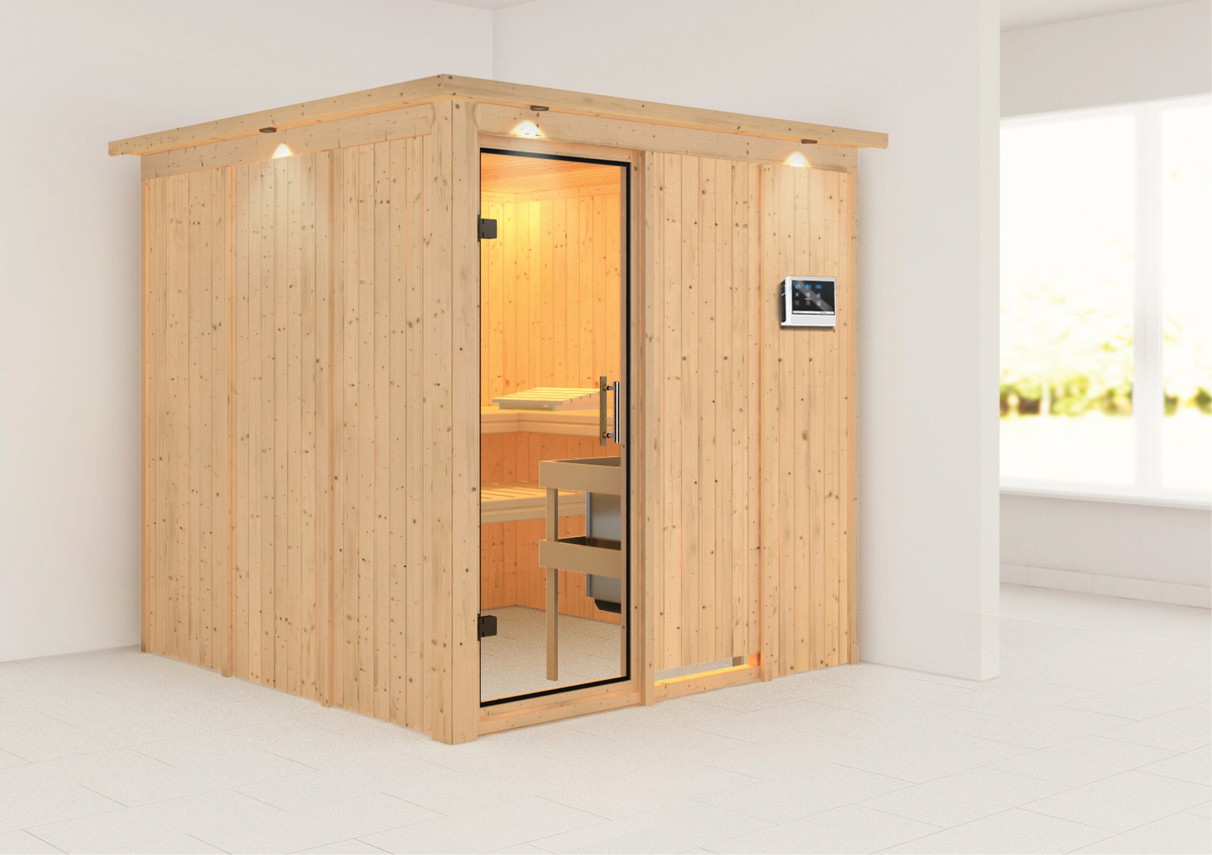 Karibu Sauna »Rodin« Set,  9-kW-Ofen mit externer Steuerung