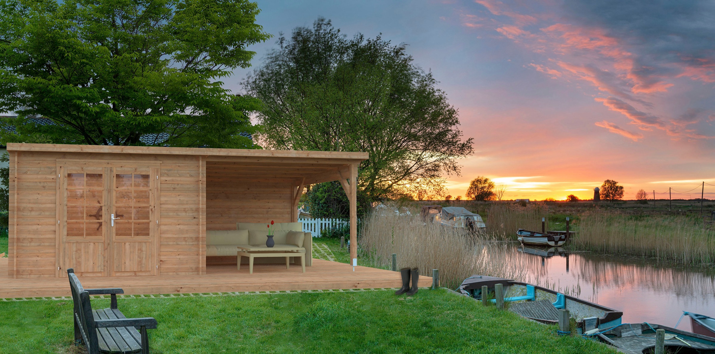 Palmako Gartenhaus "Ella" 8,7+8,2 m², mit Anbaudach günstig online kaufen