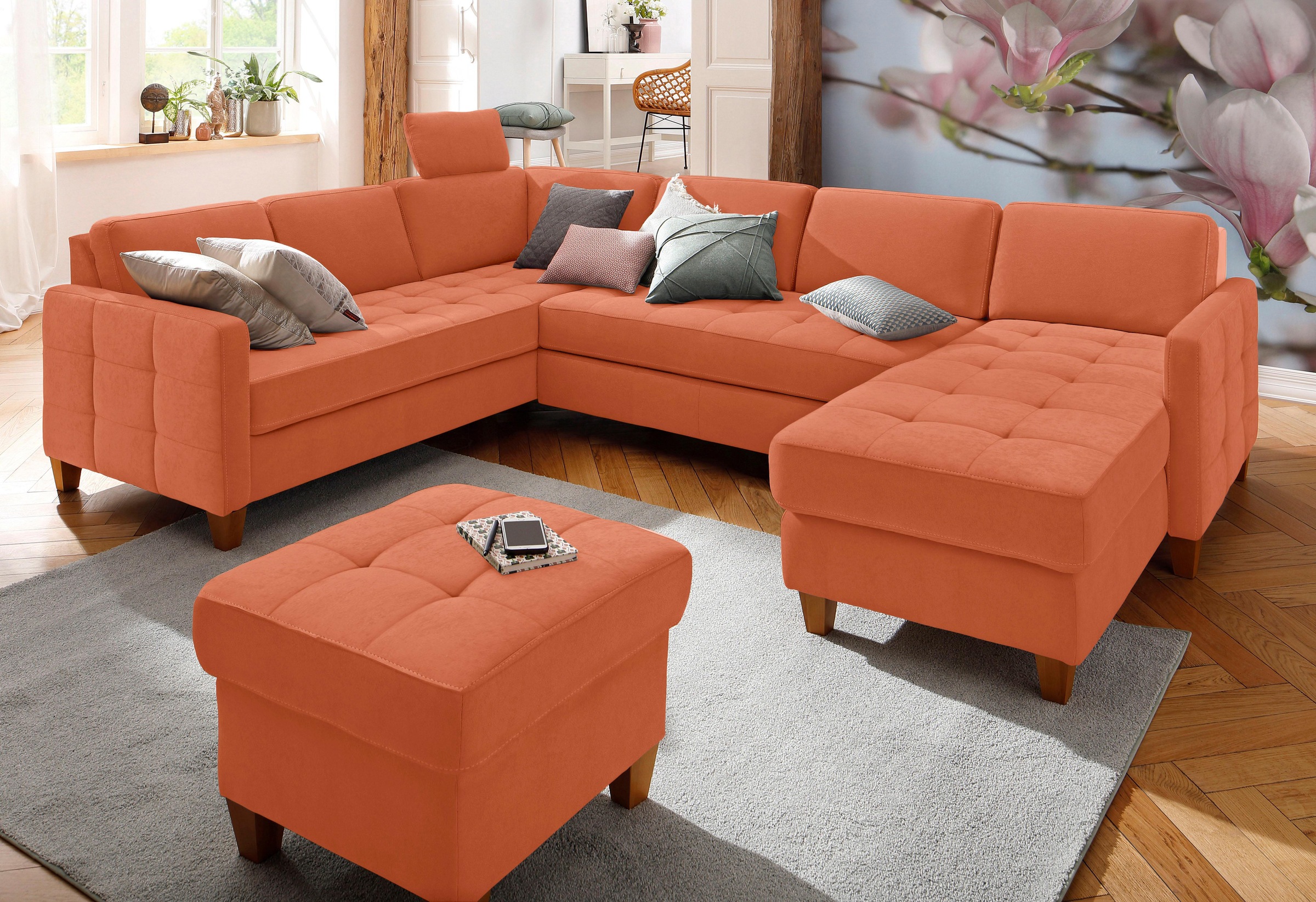 Home affaire Wohnlandschaft "Earl U-Form" wahlweise auch mit Bettfunktion o günstig online kaufen