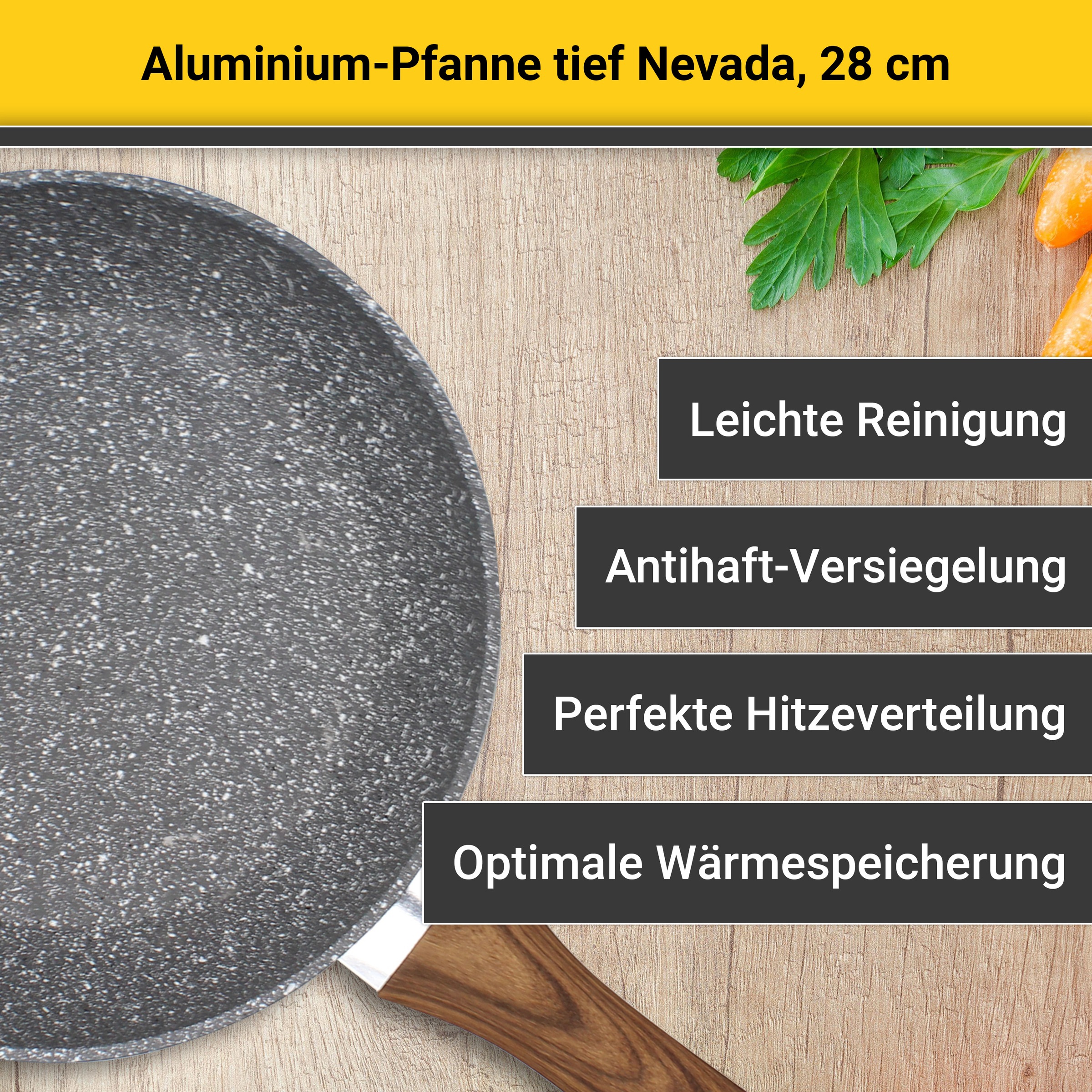 Bratpfanne KRÜGER "Nevada", grau (hellgrau), H:7,5cm Ø:28cm, Pfannen, Bratpfanne, für Induktions-Kochfelder geeignet 3