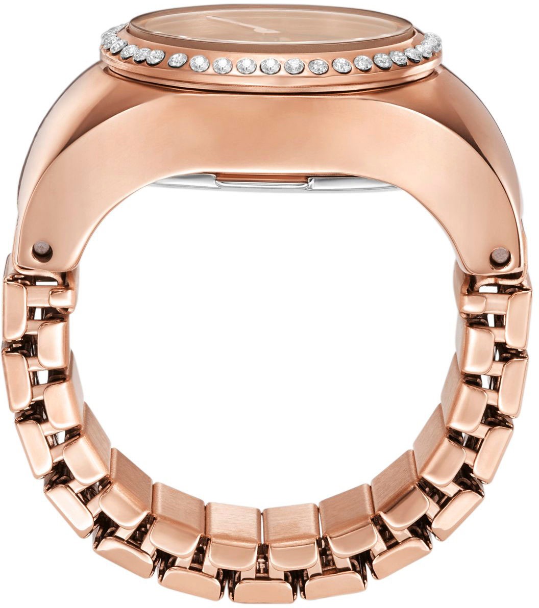 Fossil Uhrenring »WATCH RING«, Quarzuhr, Damenuhr, Edelstahl, Glassteine, Flexband, Zugband