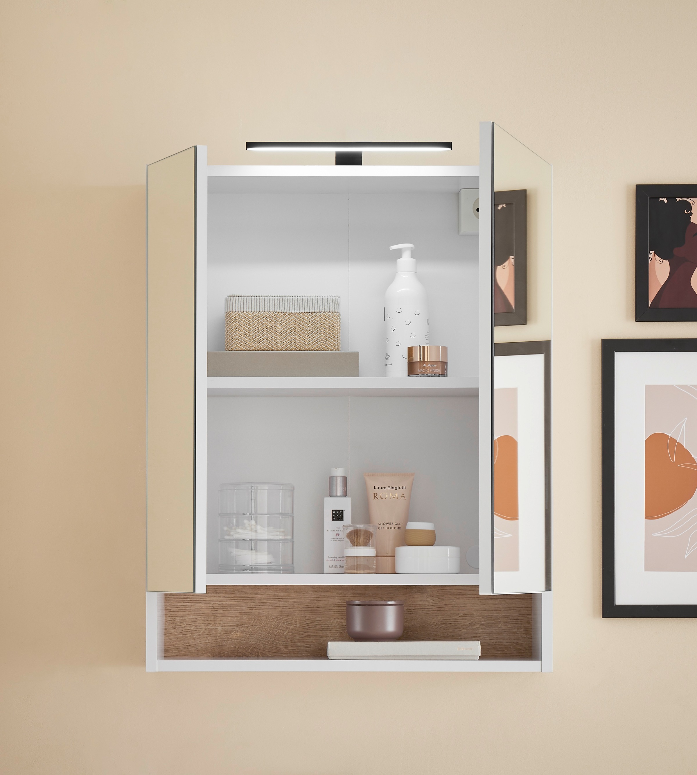 BASIC by Balculina Spiegelschrank »Denver Spiegelschrank, Badezimmerschrank BxHxT 60x75x22« 1 Stk. tlg. Breite 60 cm, Tür L/R montierbar, Softclose