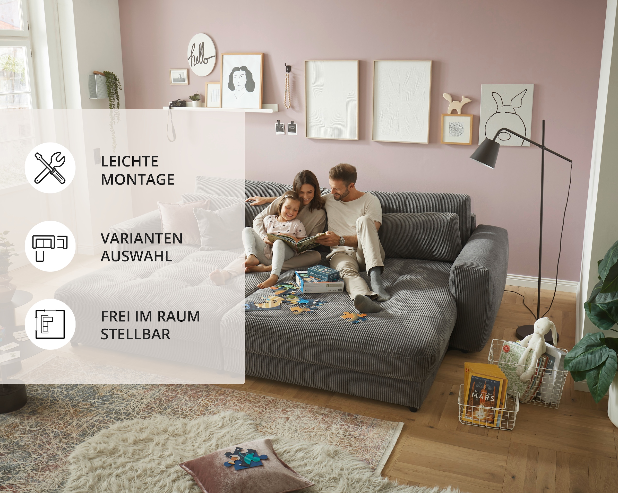 ED EXCITING DESIGN Big-Sofa »Loveseat, 2-Sitzer, Barura, Breite 292« Big-Sofa mit 2 Nierenkissen