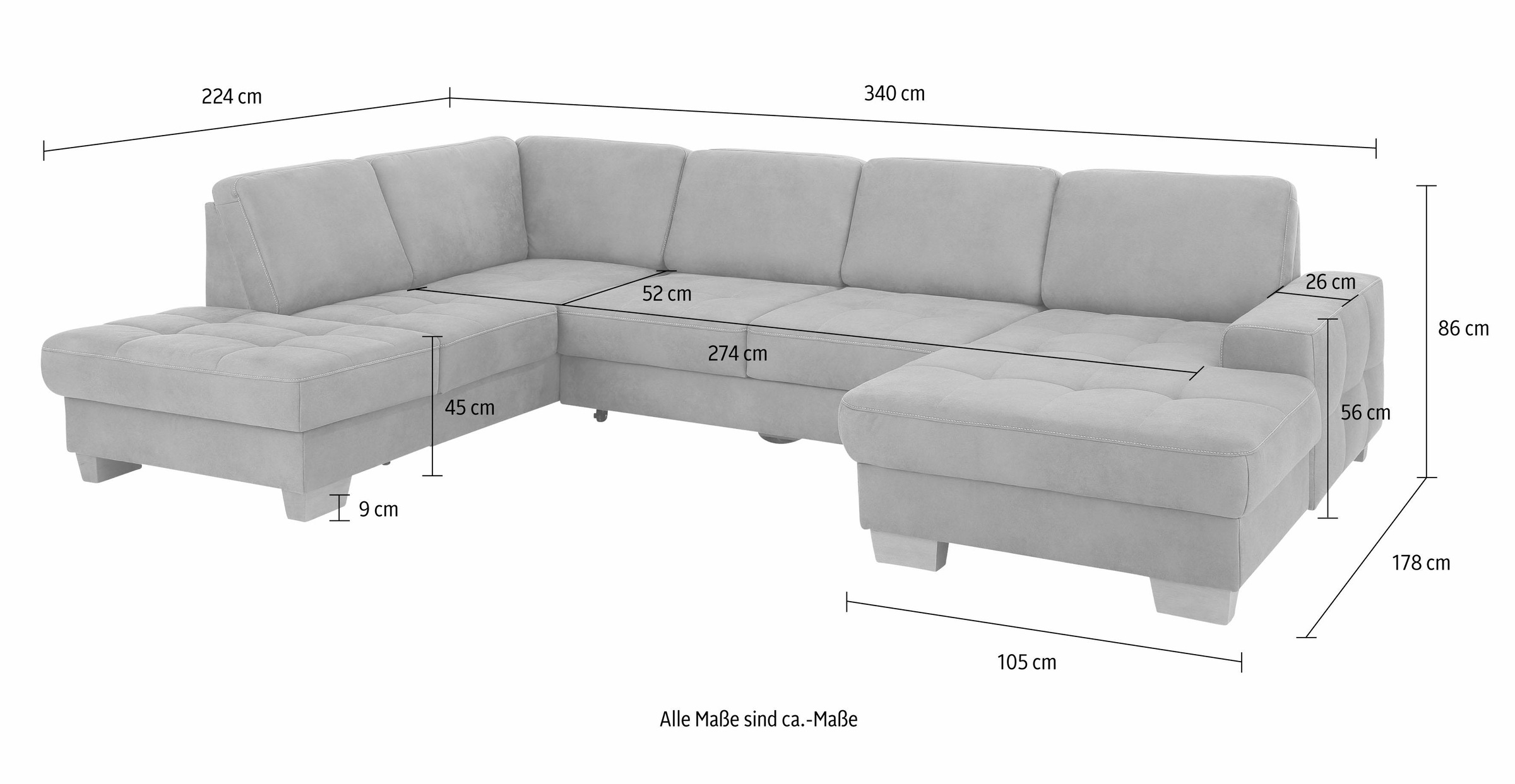 Home affaire Wohnlandschaft »Puccini U-Form«, mit Federkern, Sitztiefenverstellung, Kontrastnaht