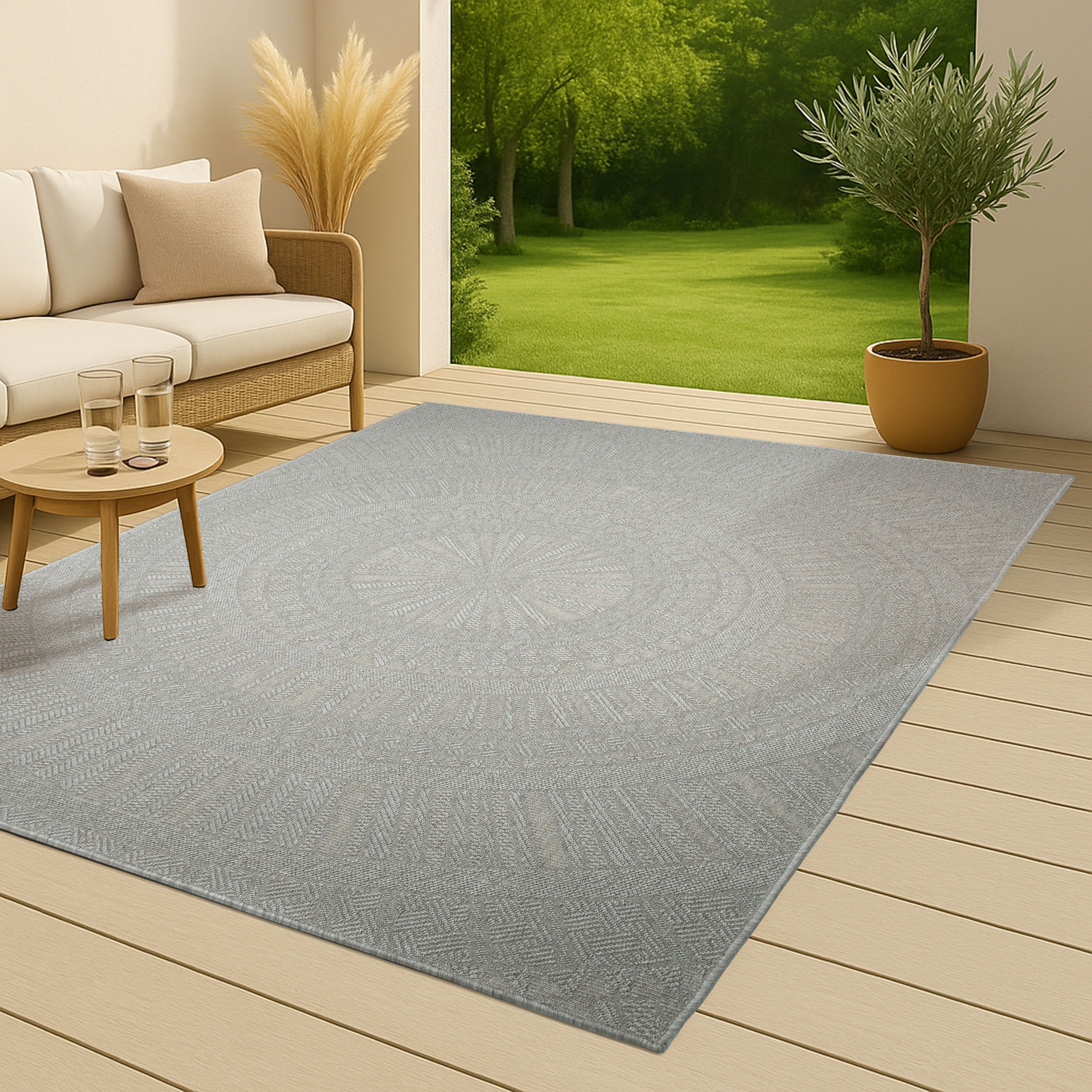 Bruno Banani Teppich »Solan, ethnisch, boho-inspiriert« rechteckig 5 mm Höhe Mandala, Kreise, In- und Outdoor geeignet, Camping, Balkon