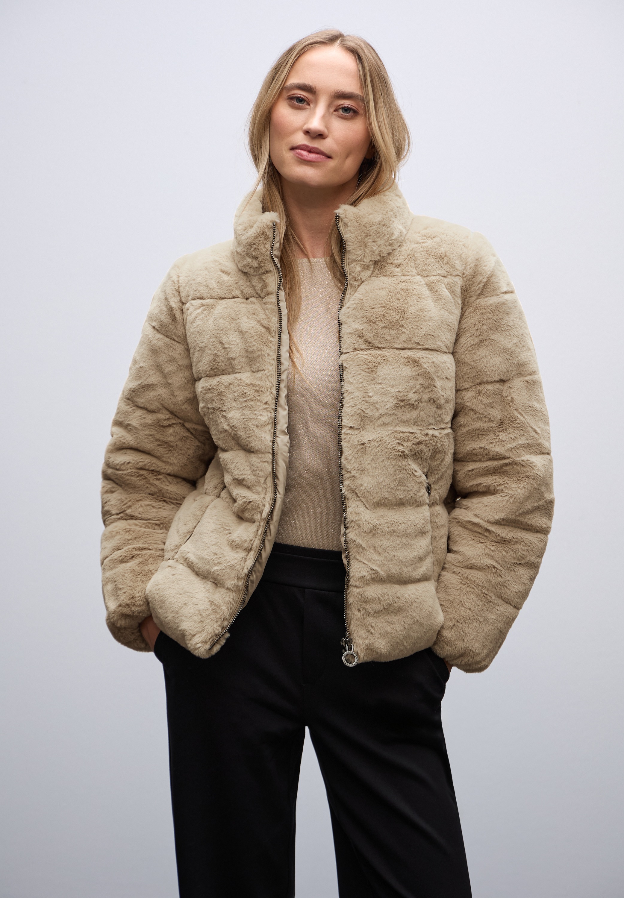 STREET ONE Fellimitatjacke ohne Kapuze mit Stehkragen