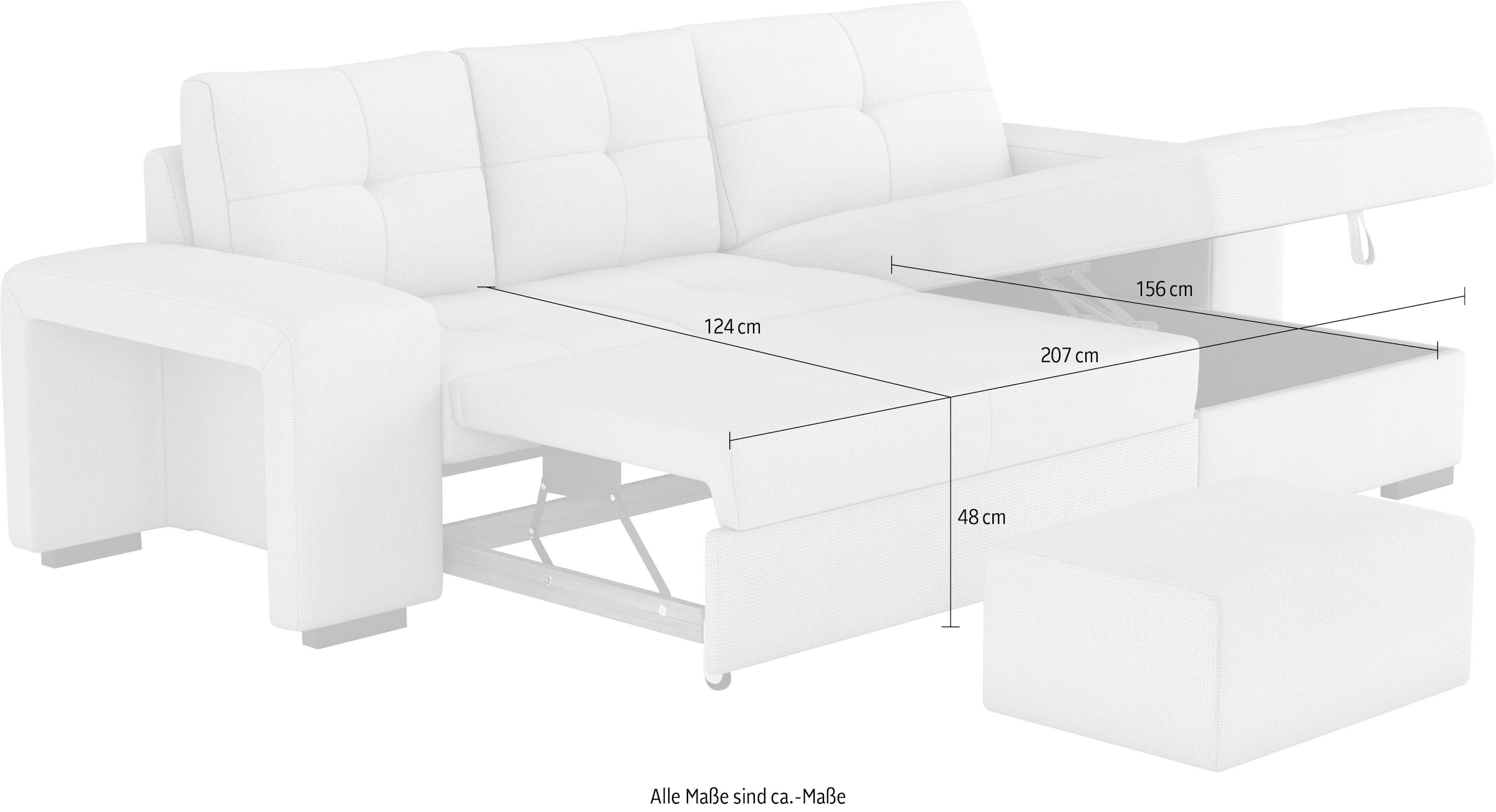 COTTA Ecksofa »Mattina L-Form«, inkl. Hocker, wahlweise mit Bettfunktion und Bettkasten
