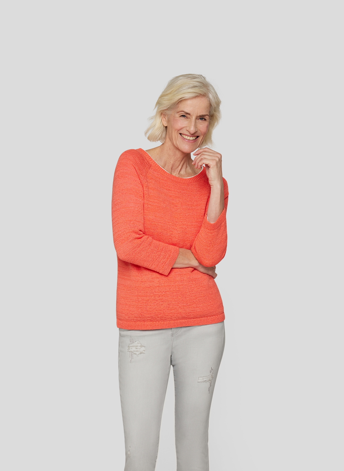 Rabe Strickpullover "Rabe Unifarbener Strickpullover mit 3/4-Arm" günstig online kaufen