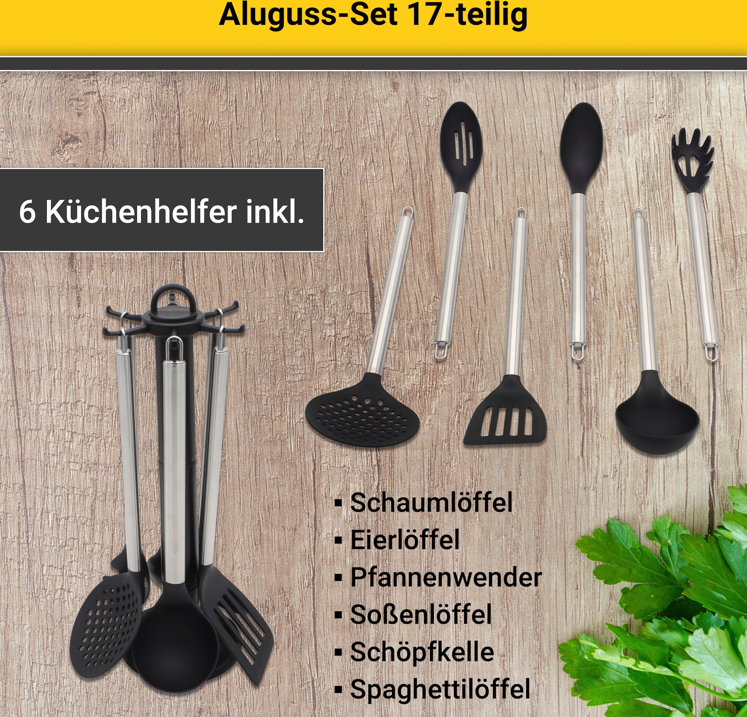 Küchenhelfer- tlg.), 7-tlg. Aluminiumguss, (Set, BAUR Topf-Set, inkl. | Krüger 17 bestellen Set