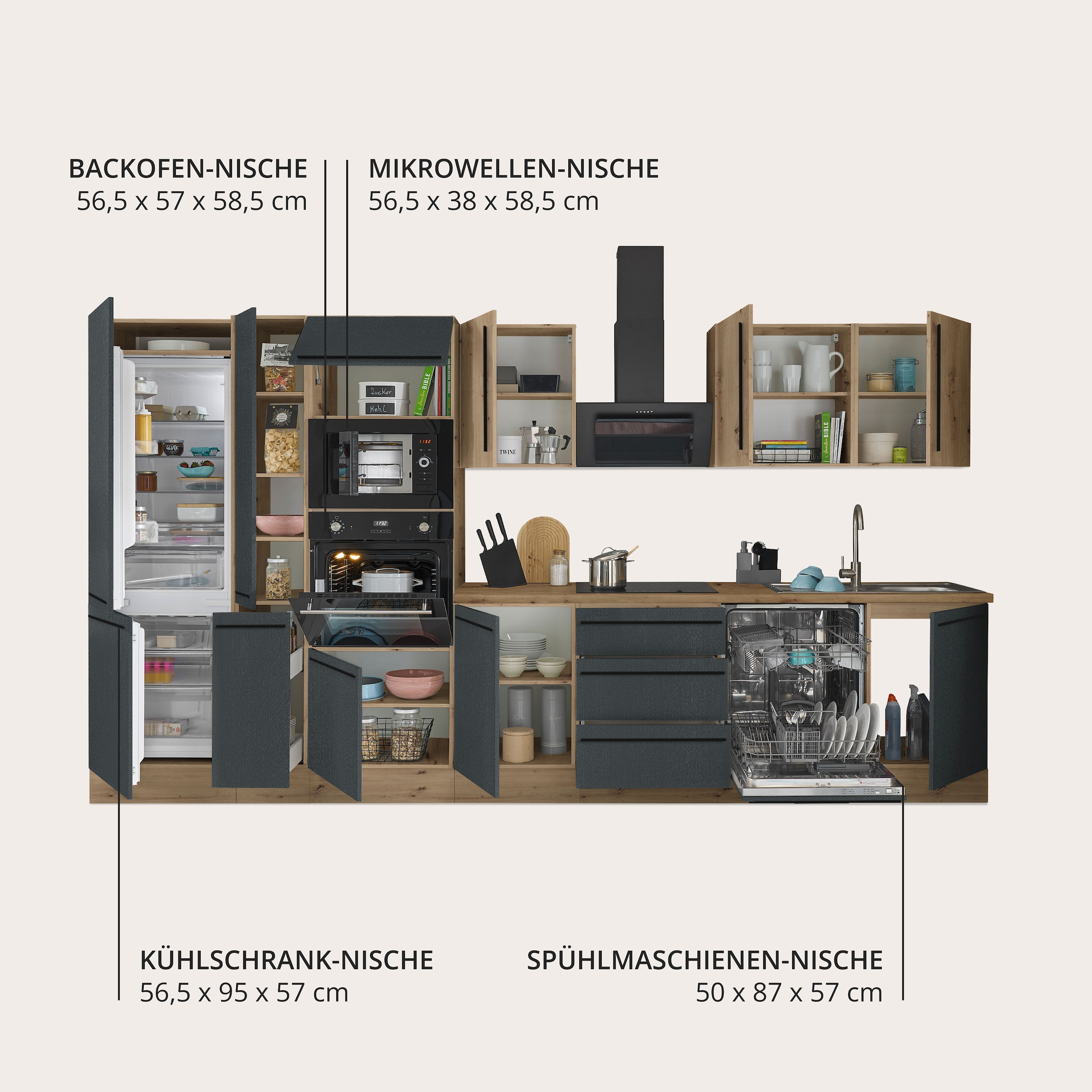 KOCHSTATION Küchenzeile »Florida« Breite 370 cm, wahlweise mit E-Geräten,Softclose für Türen/Schubkästen