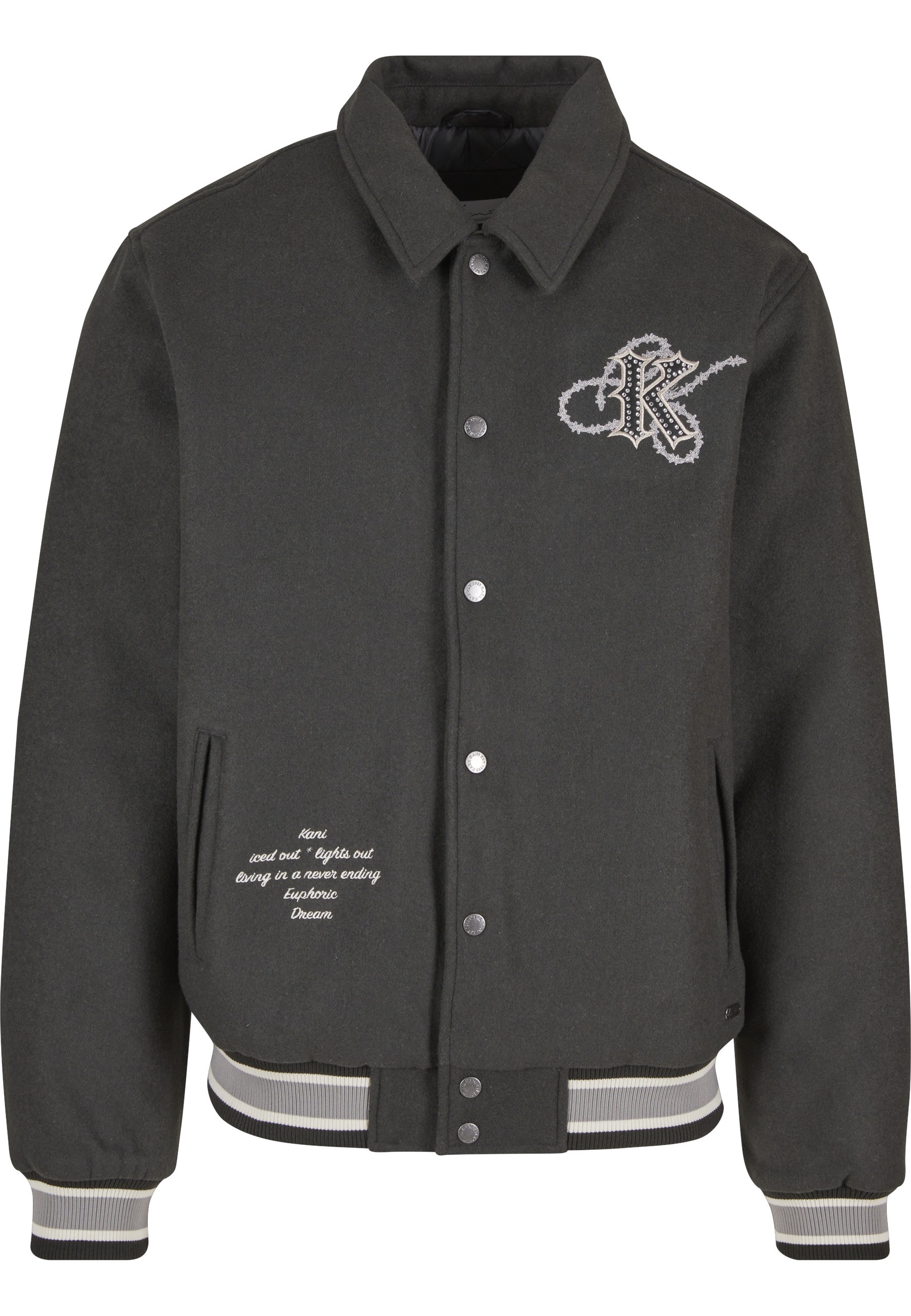 Collegejacke KARL KANI "Karl Kani Kani Snow Tiger College Jacket", Herren, Gr. XXL, schwarz, lightgrau, 70% Polyester, 30% Wolle, mehrfarbig, normal, amerikanischer Ausschnitt, Jacken Collegejacke