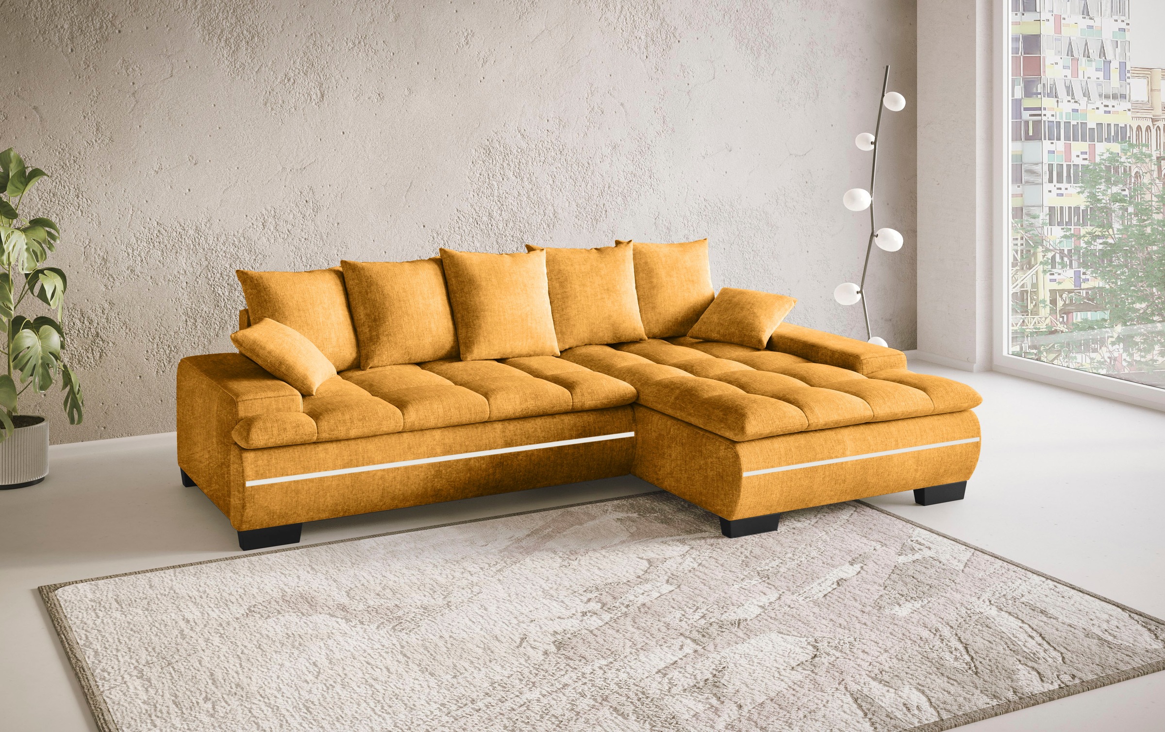 Mr. Couch Ecksofa »Haiti II, L-Form«, RGB-LED Beleuchtung, wahlweise mit Kaltschaum, Bett, Bettkasten