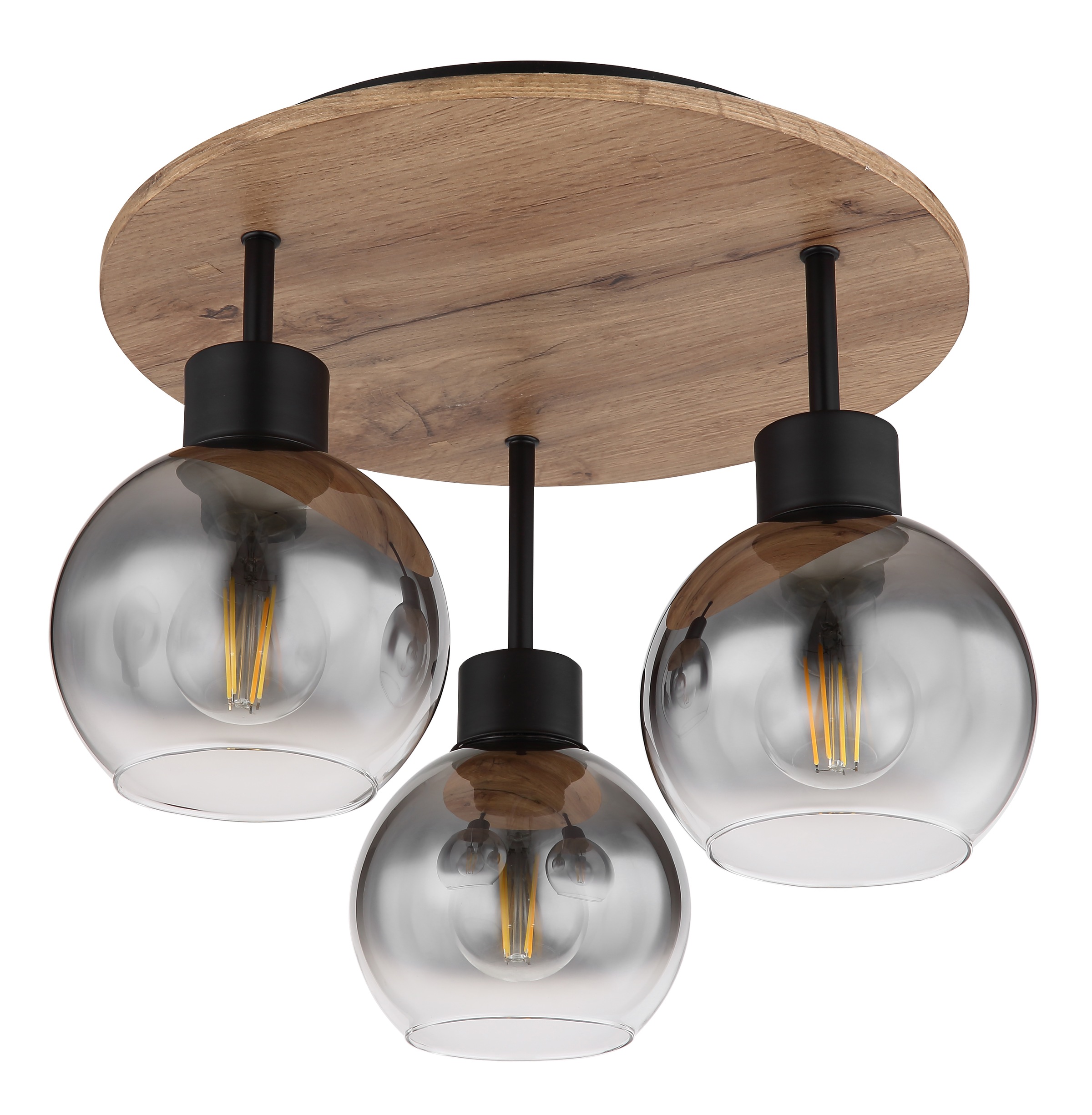 GLOBO LIGHTING Deckenleuchte »MOITAS« E27 1 Stk. Deckenleuchte Schwarz/Holzoptik, Rauchglas, E27