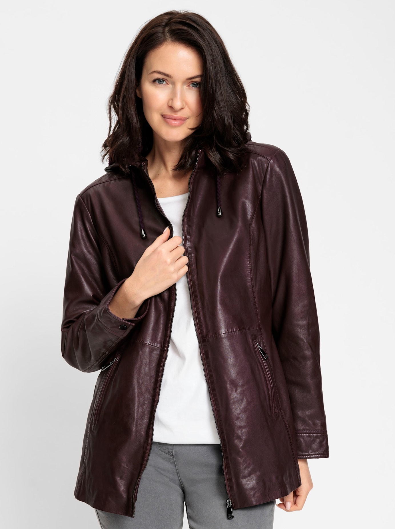 Inspirationen Lederjacke, mit Kapuze