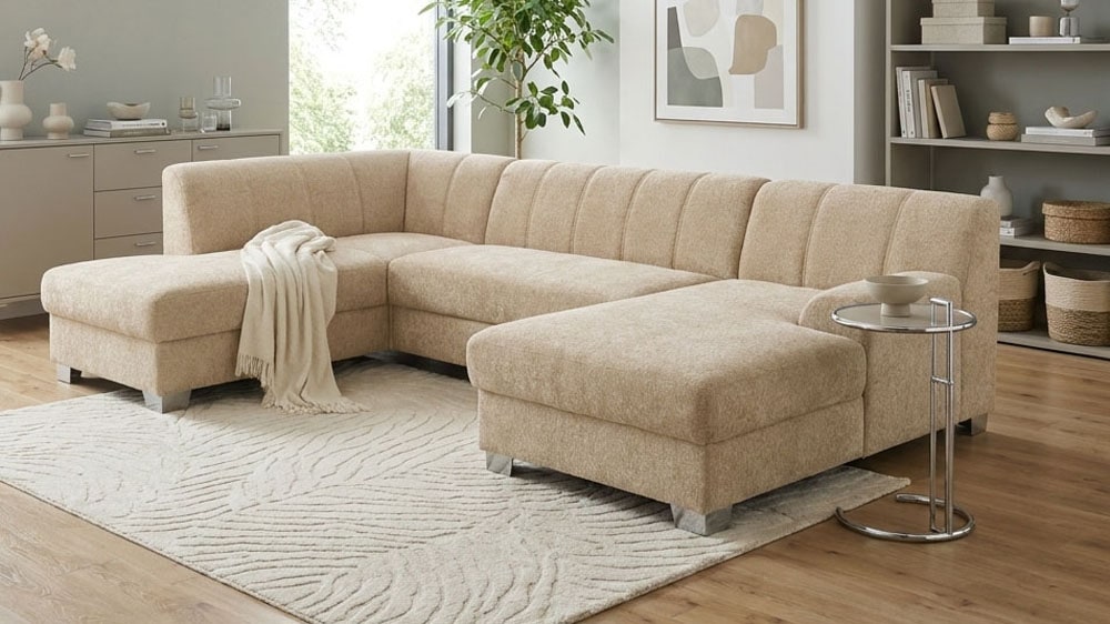 OTTO home "Lolland 296 x 195 cm, modern, mit Steppungen, mittelfester Sitz" U-Form, aus Pet Friendly Bezug