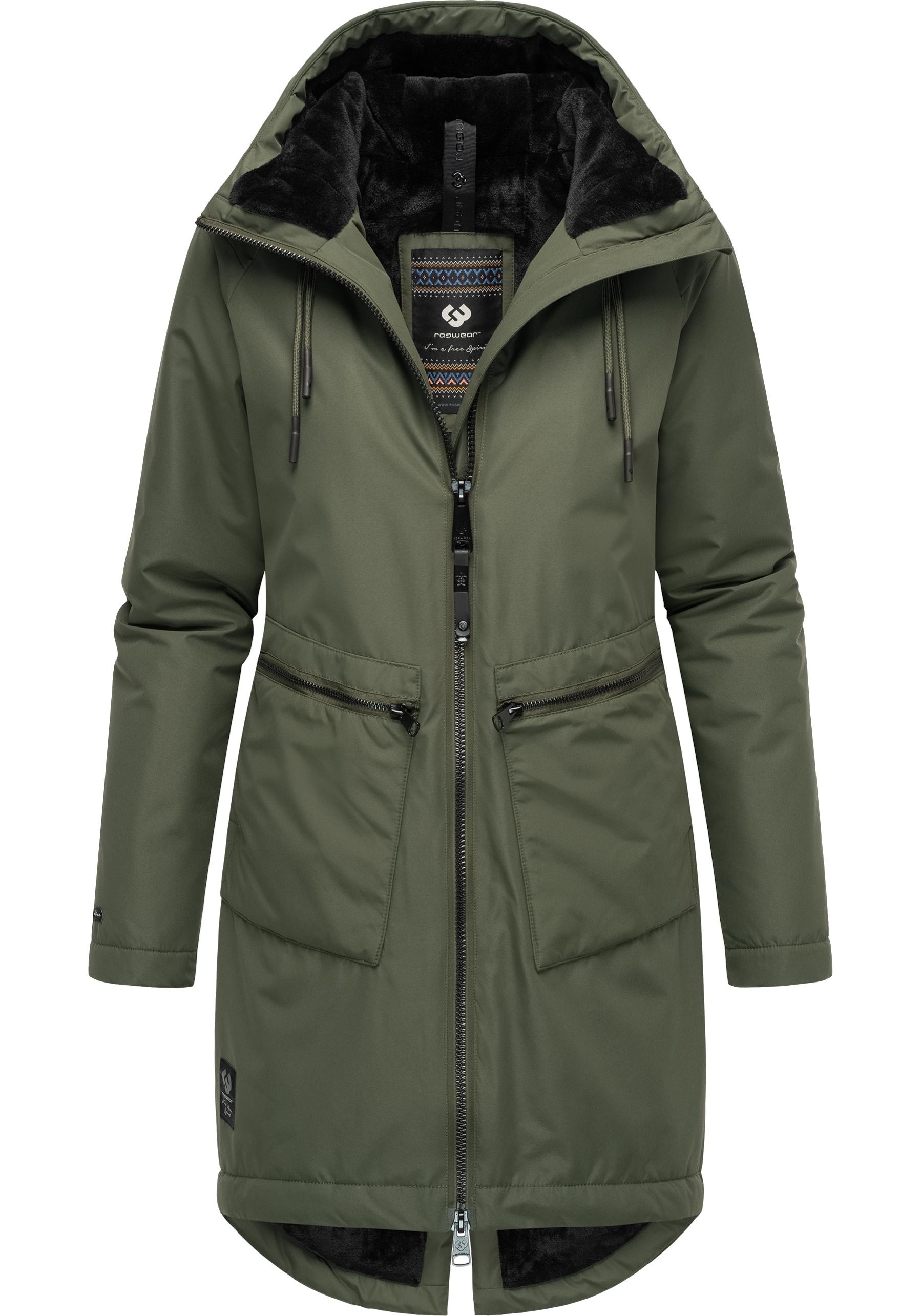 Ragwear Kurzmantel »Holstic«, Wasserdichter Damen Wintermantel mit Kunstfell am Kragen