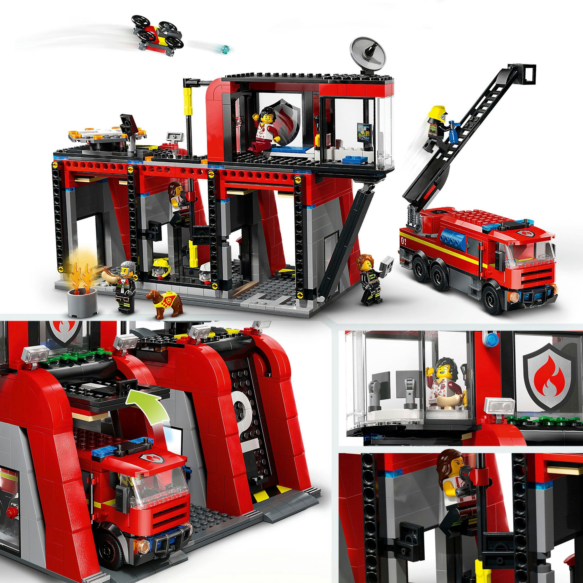 LEGO® Konstruktionsspielsteine »Feuerwehrstation mit Drehleiterfahrzeug (60414), LEGO City«, (843 St.), Made in Europe