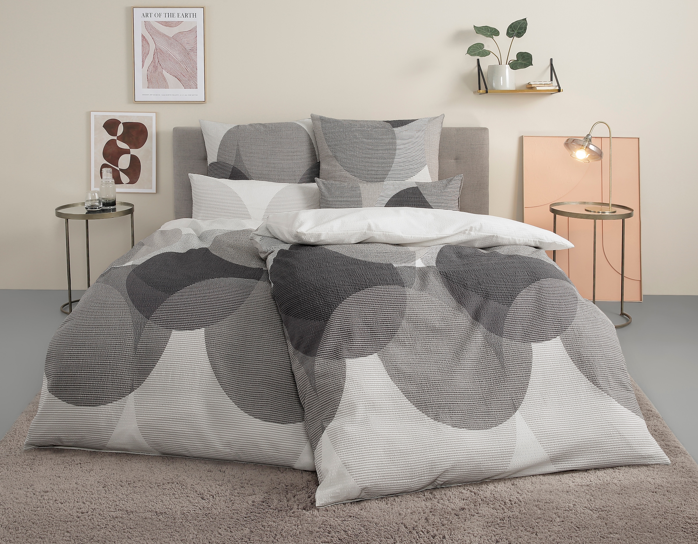 BIERBAUM Bettwäsche »Carla in Gr. 135x200 oder 155x220 cm«, Bettwäsche aus Baumwolle, geometrische Bettwäsche mit Reißverschluss