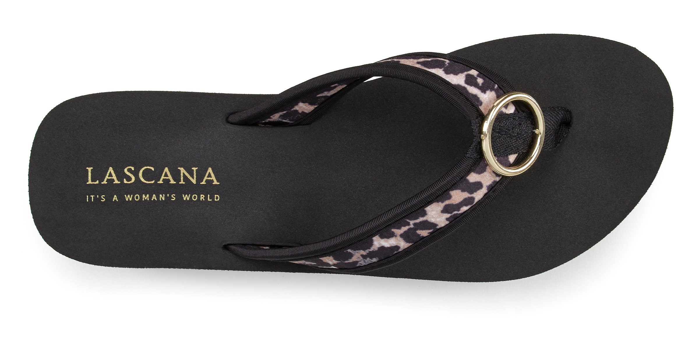 Badezehentrenner LASCANA "Sandale, Badeschuh, Pantolette, Badelatsche, Flip Flop", Damen, Gr. 35, braun (schwarz, leo), Obermaterial: 100% Textilmaterial. Decksohle: 100% Synthetik. Futter: 100% Textilmaterial. Laufsohle: 100% Synthetik, gemustert, mehrfa 2
