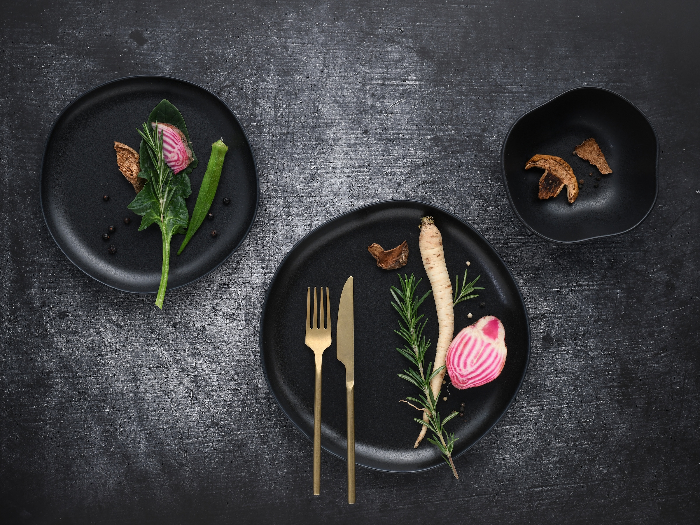 CreaTable Teller-Set »Natura Organic Black, Tellerset 12-tlg«, (Set, 12 tlg.), Seidenmatte Glasur