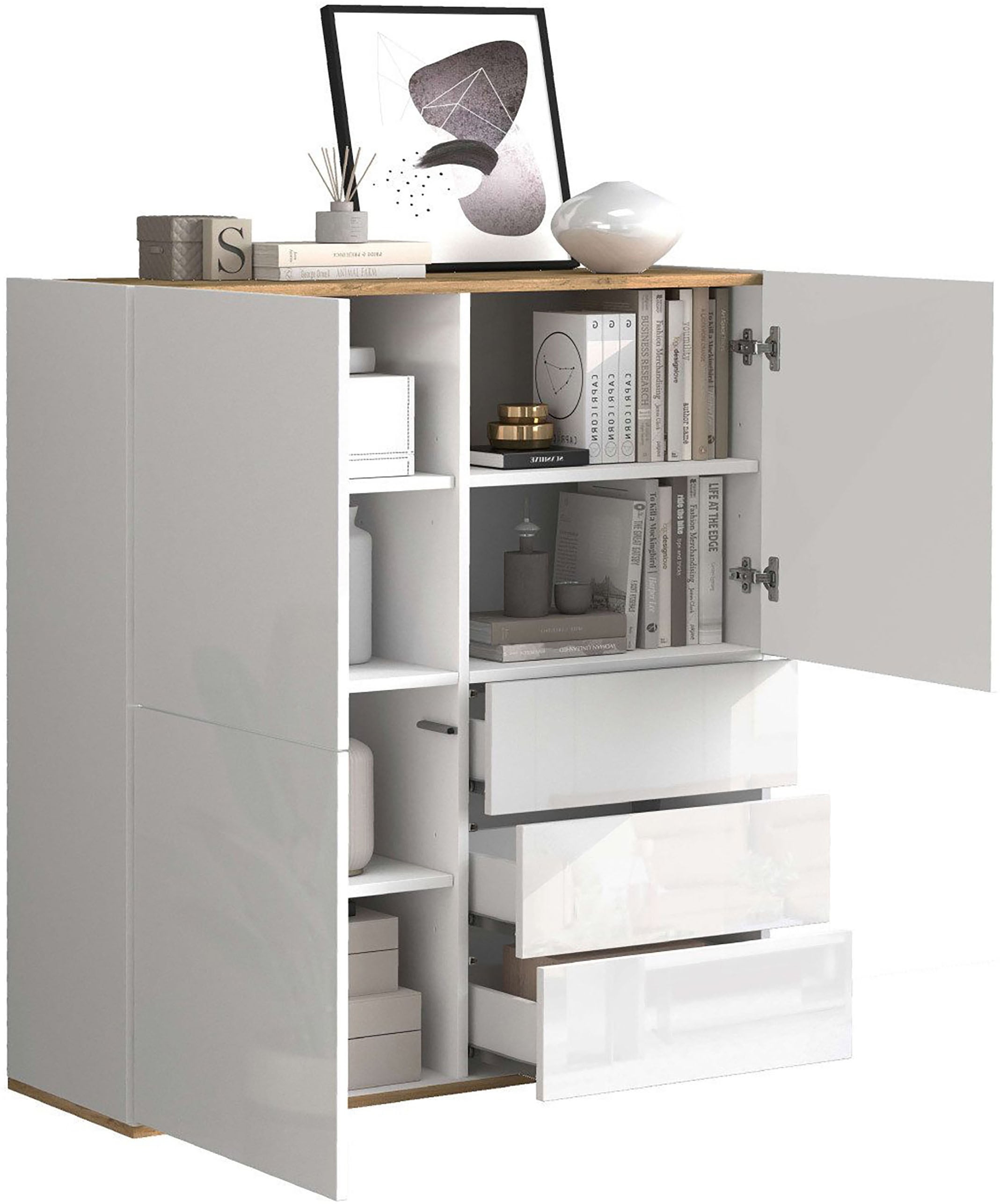 INOSIGN Highboard »GARDA Highboard, Kommode, Schrank, Grifflos mit Push to Open«, (1 St.), 3 Türen, 3 Schubladen, grifflos Breite 102 cm