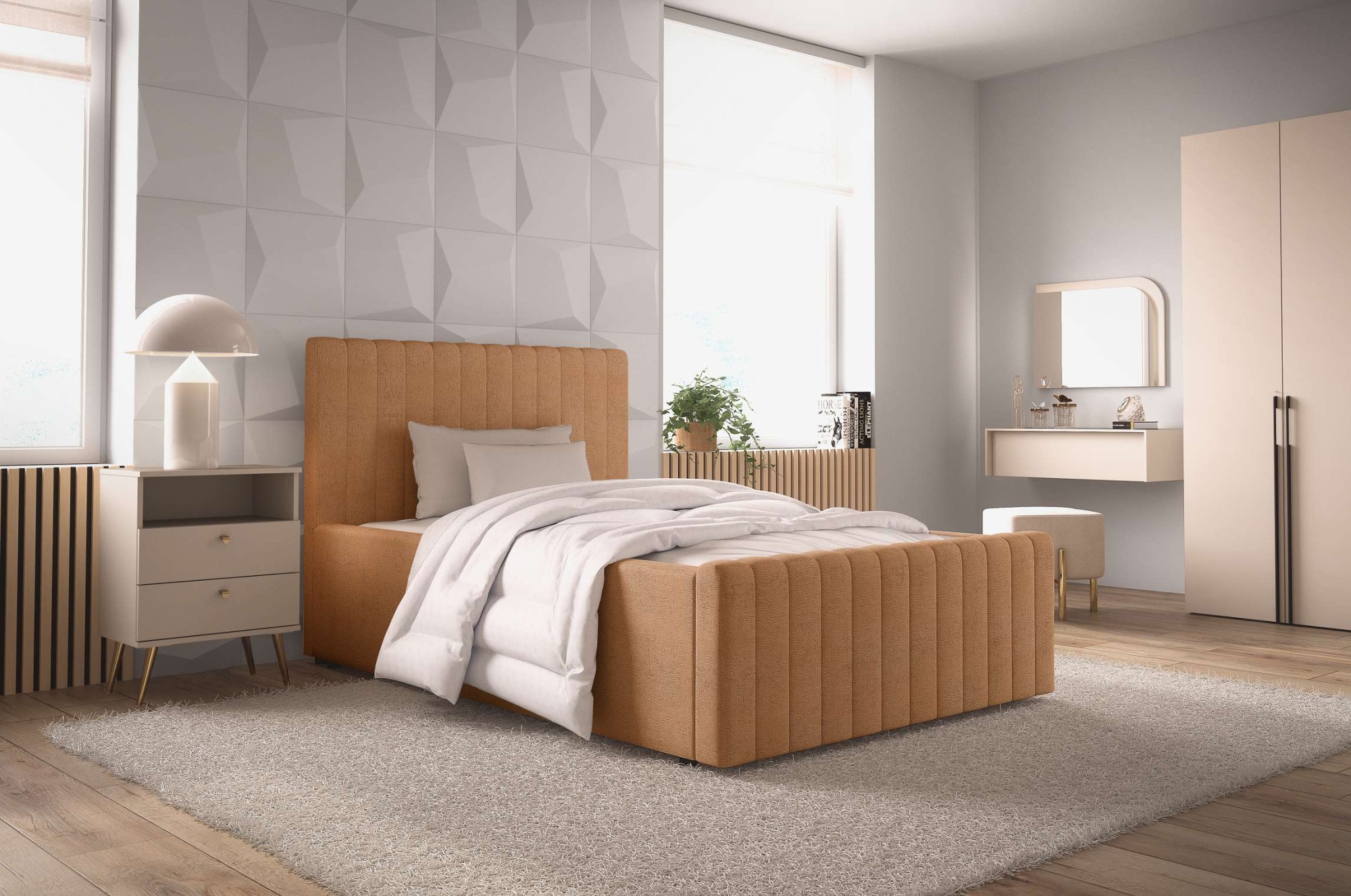 OTTO home Polsterbett "MOIVRE, vertikale Steppung in Rillenoptik, wahlweise mit Bettkasten" Stauraumbett, gepolstertes Kopfteil, ohne Matratze, modernes Design