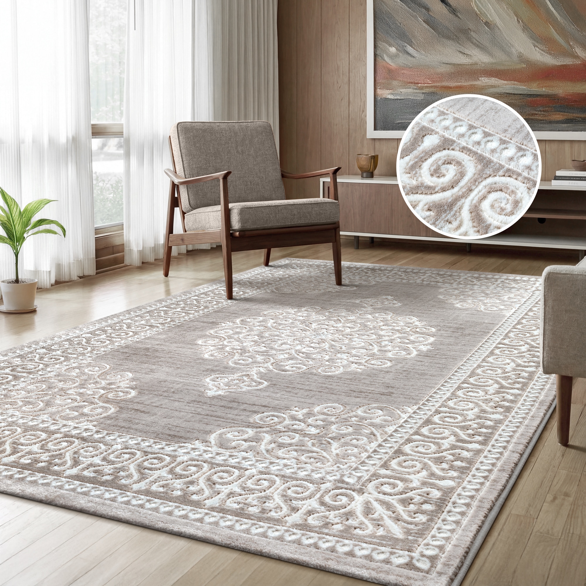 Sanat Teppich "Harmony 3204, auch als Läufer und rund" rechteckig 12 mm Höhe Wohnzimmer, Kurzflor, modern, Orient Optik, Schlafzimmer