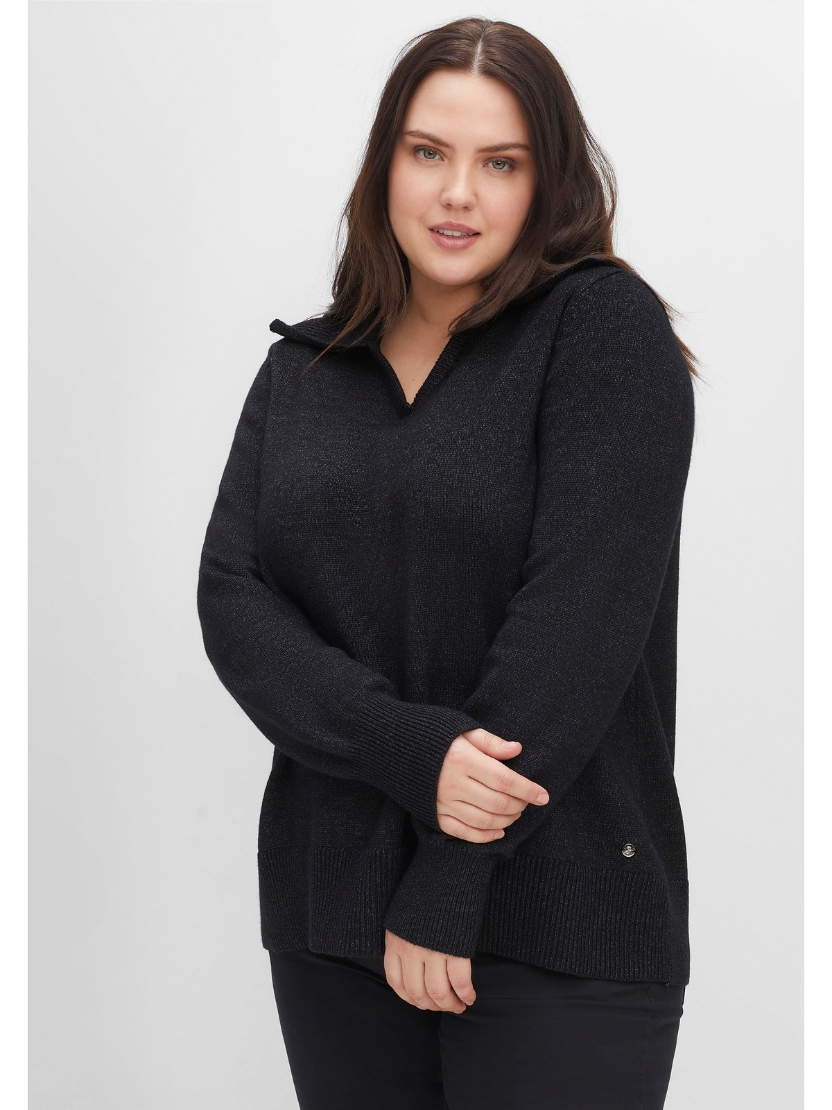 in Sheego V-Ausschnitt-Pullover mit »Große A-Linie, Größen«, BAUR großem Rippstrick-Kragen | kaufen