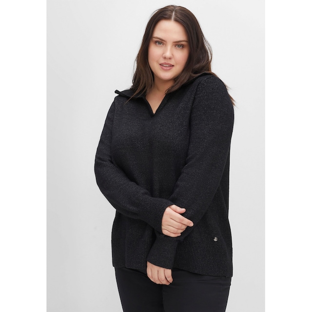 Sheego V-Ausschnitt-Pullover »Große Größen«, in A-Linie, mit großem  Rippstrick-Kragen kaufen | BAUR