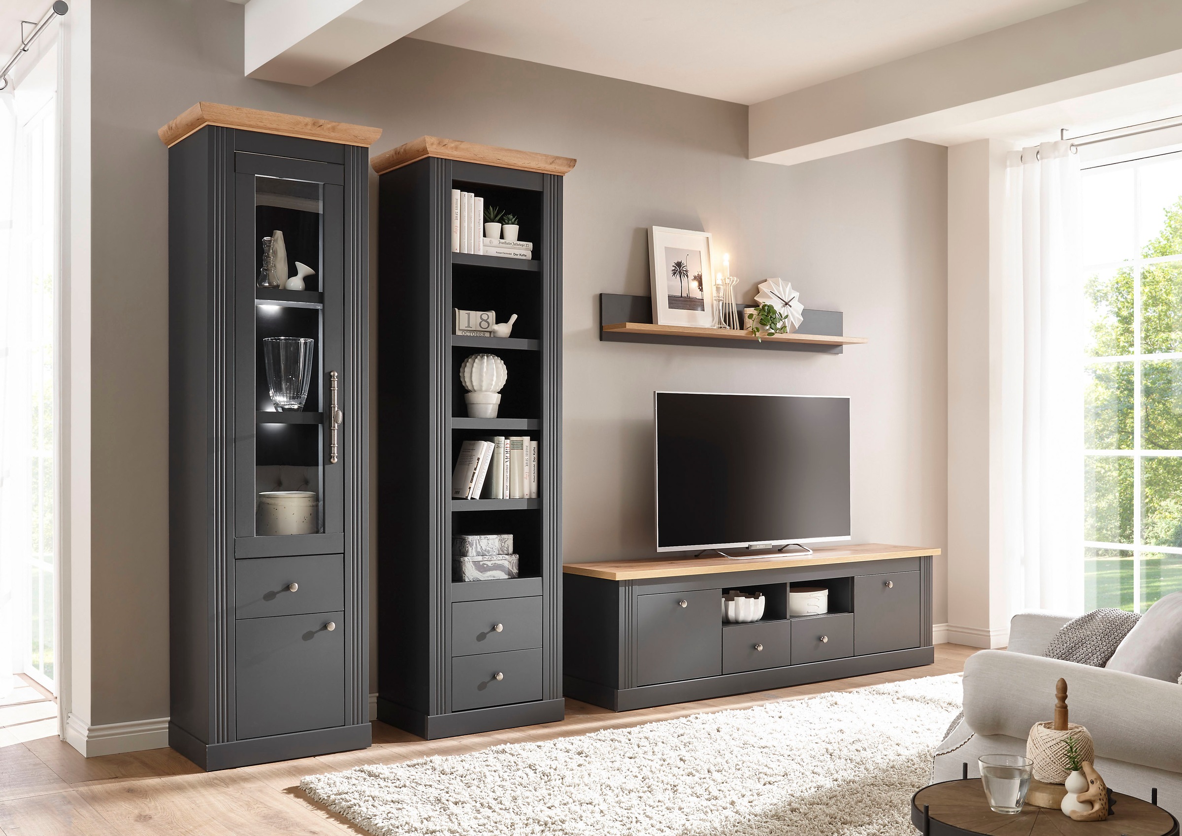 OTTO home Wohnwand "Westminster, Anbauwand im Landhausstil, Komplettset, Wohnzimmer-Set" Set, 4 Stk. tlg.