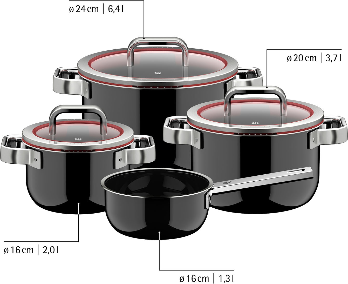 WMF Topf-Set »Fusiontec Function Pro« Set, 7 tlg. tlg. Edelstahl | Glas