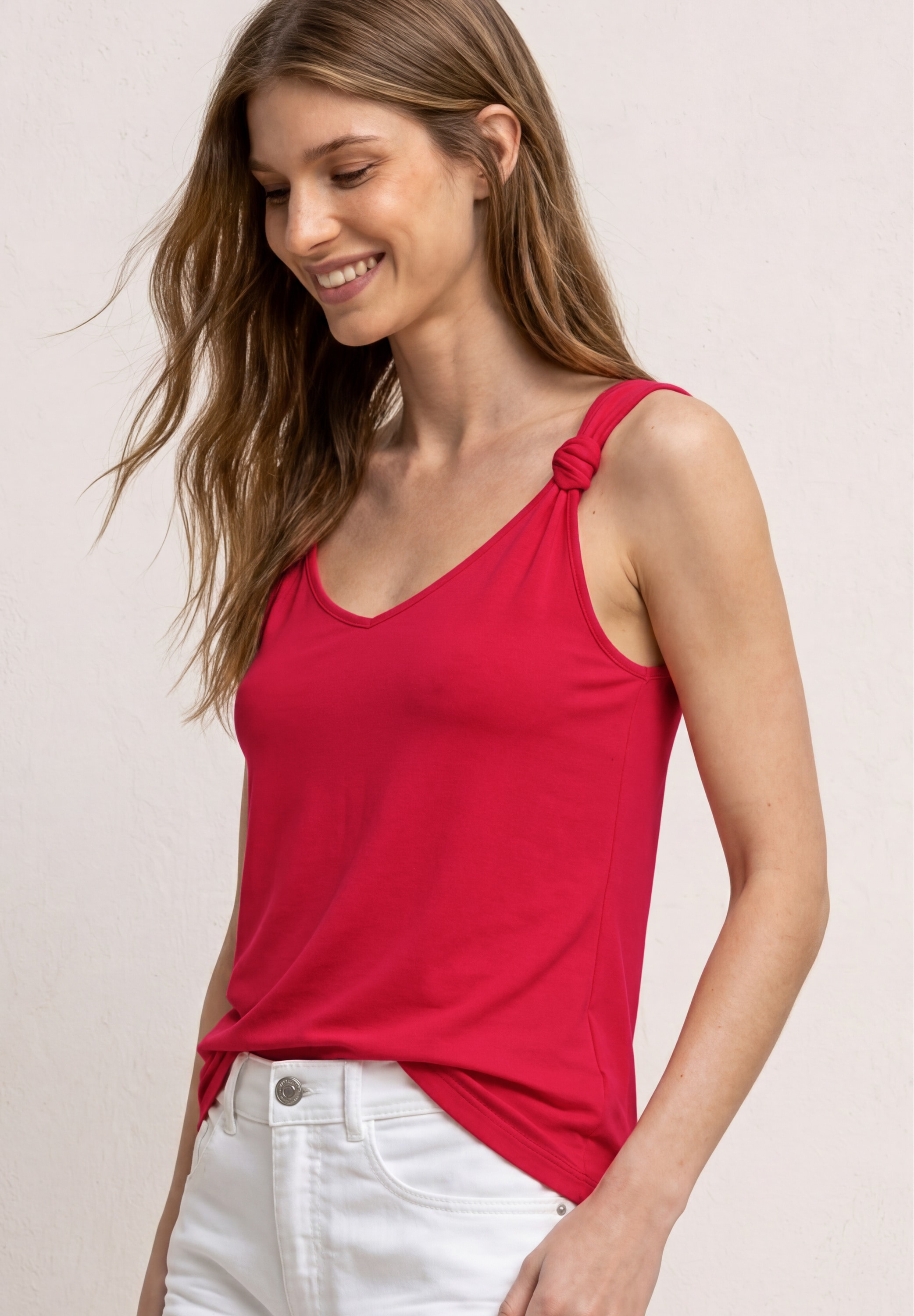 STREET ONE Shirttop Sommertop mit V-Neck und Knotendetail