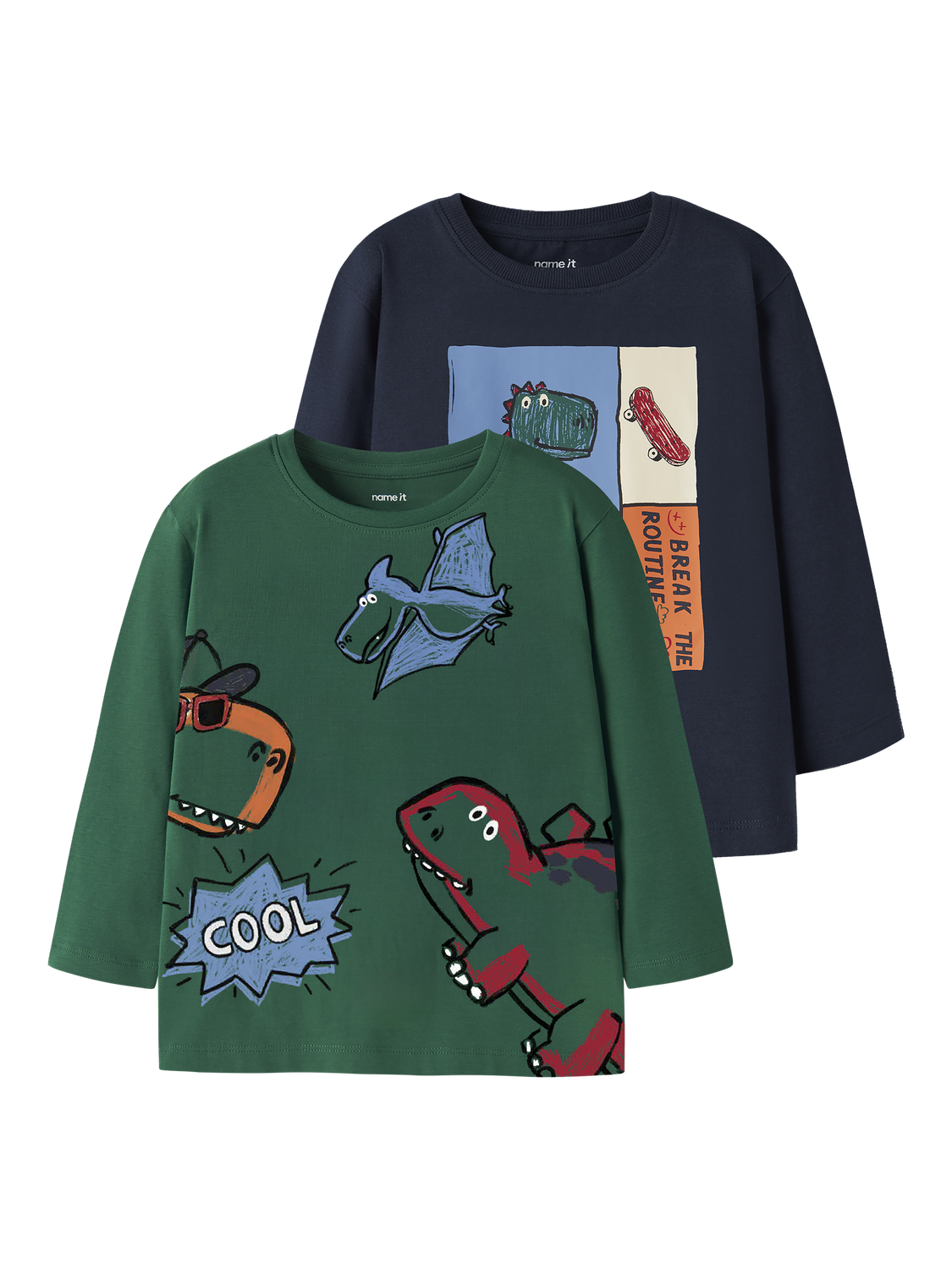 Name It Langarmshirt "NMMLUCIUS 2P LS NREG TOP BOX" Packung, 2 Baumwollmischung, regular fit