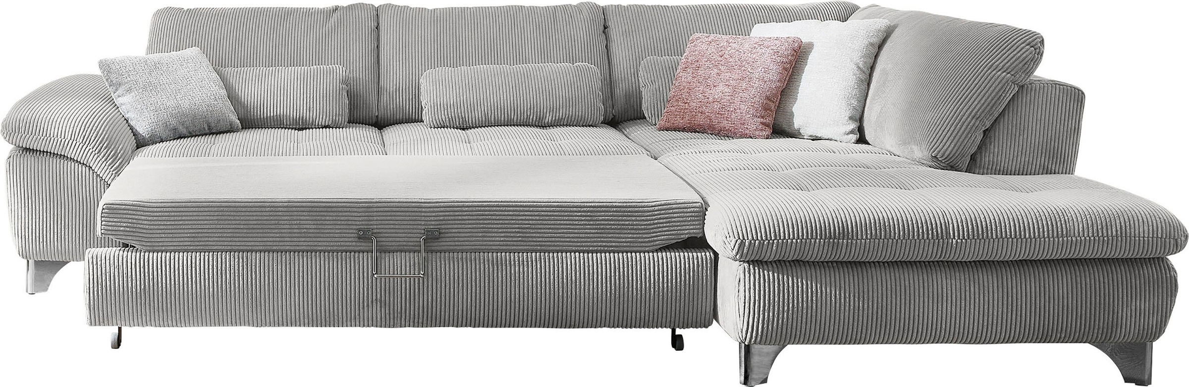Die PlanBar Ecksofa »MP-IN14007 L-Form«, wahlweise mit Bettfunktion und verstellbaren Kopfstützen, in Cord