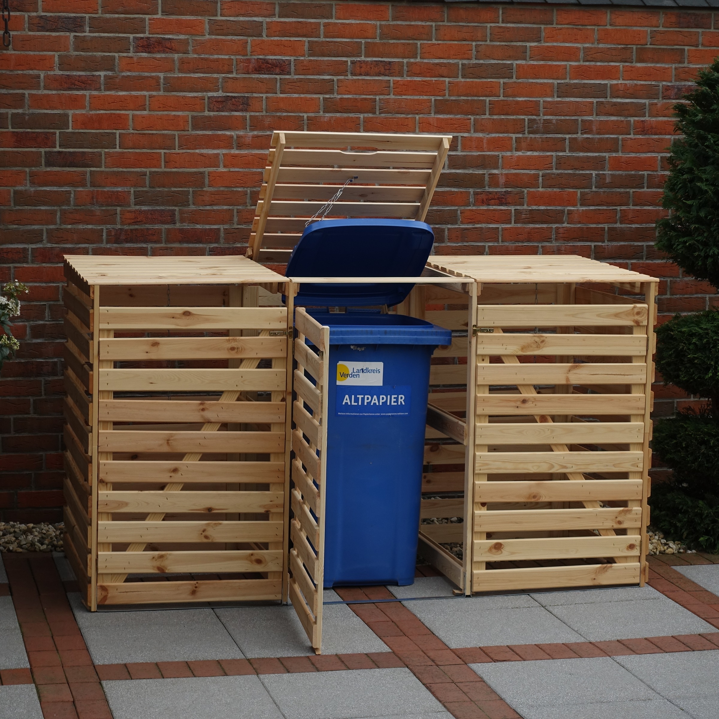 promadino Mülltonnenbox »Vario III«, für 3 Tonnen, robust aus zertifiziertem Kiefernholz