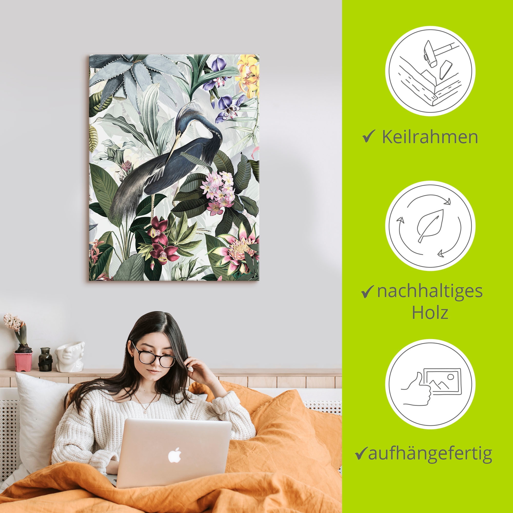 Artland Wandbild »Vintage Kranich«, Vogelbilder, (1 St.), als Alubild, Outdoorbild, Leinwandbild, Poster in verschied. Größen