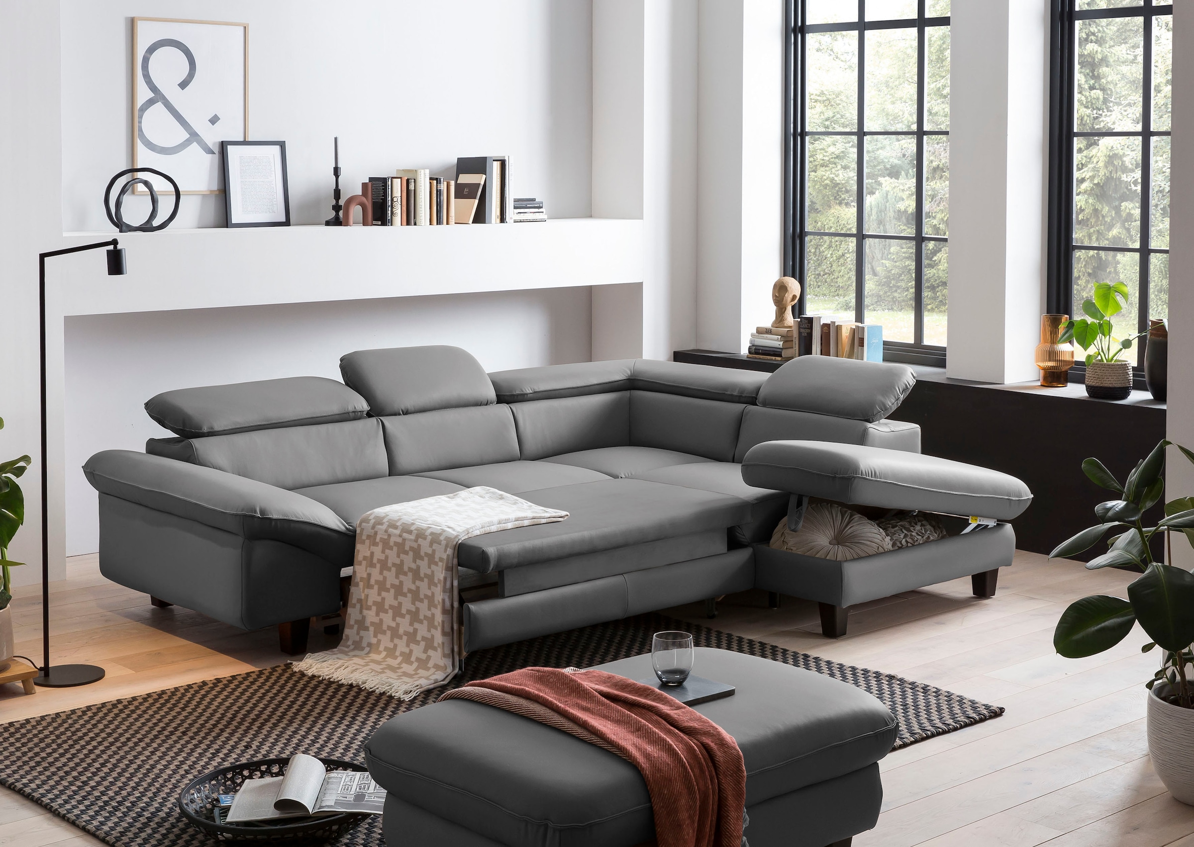 OTTO home Ecksofa "Pilot L-Form" mit Kopfteilverstellung, wahlweise mit Schlaffunktion & Bettkasten