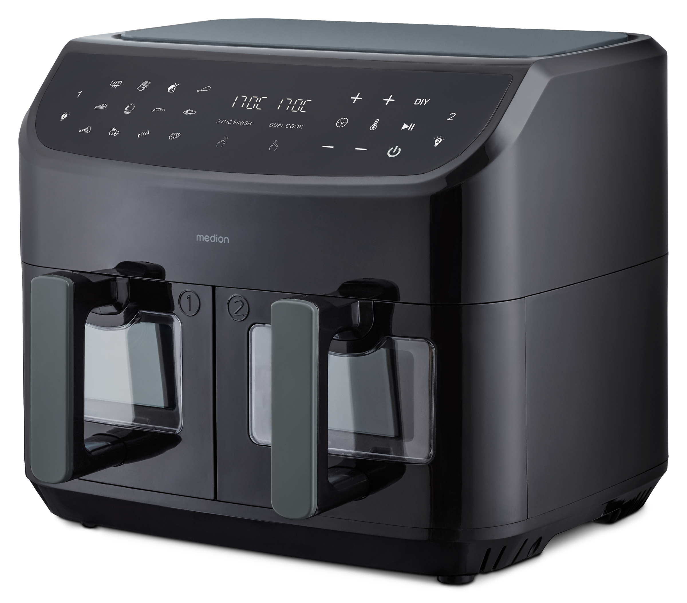Medion® Heißluftfritteuse »P20 XL (MD 11760) 8,7 L Korbvolumen, 9 Automatikprogramme, Dual Cook«, 2400 W, Temperatur 50 - 200 °C, ILAG Beschichtung, Sync-Finish