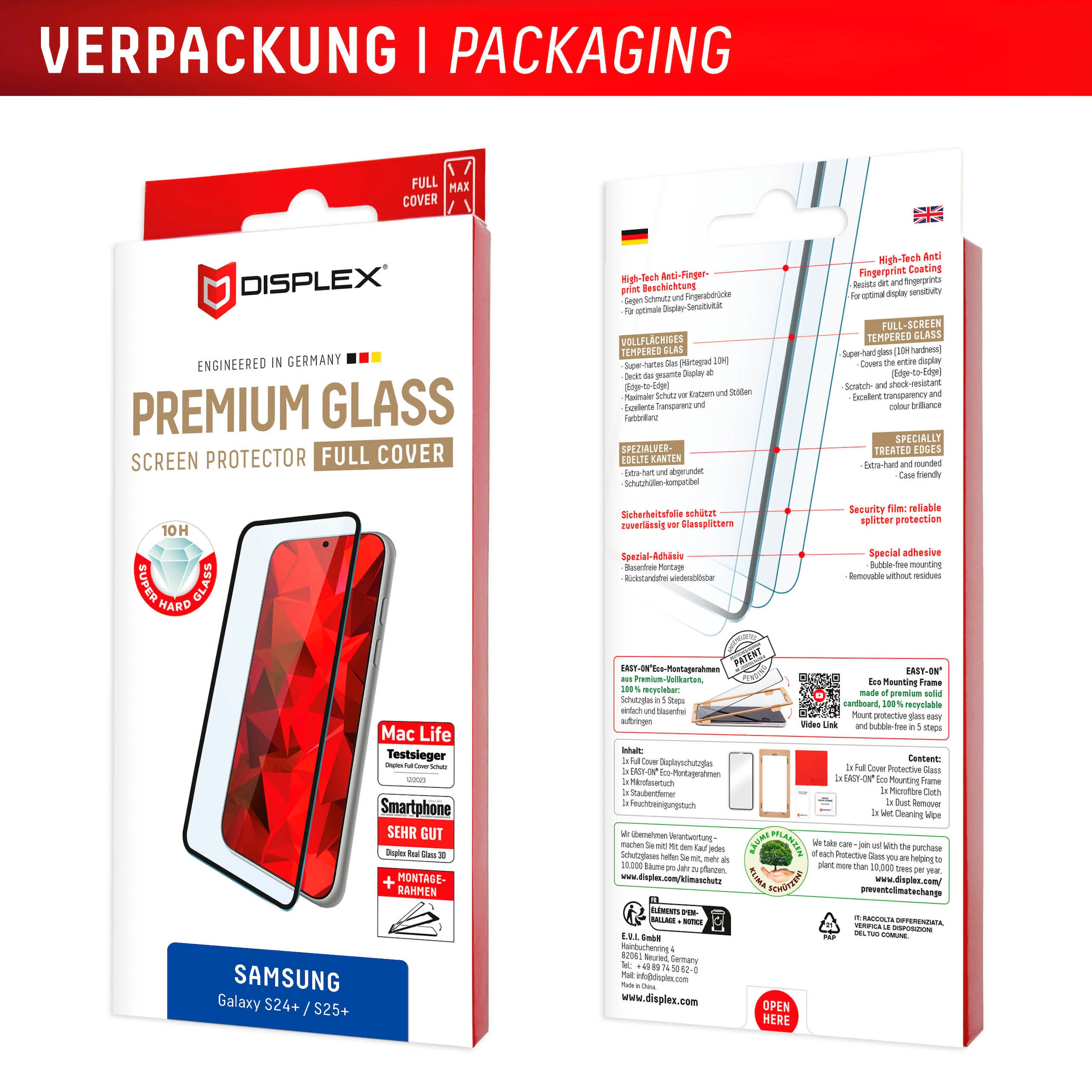 Displex Displayschutzglas »Real Glass FC«, für Samsung Galaxy S24+-Samsung Galaxy S25+, Displayschutzfolie Displayschutz kratzer-resistent 10H splitterfest