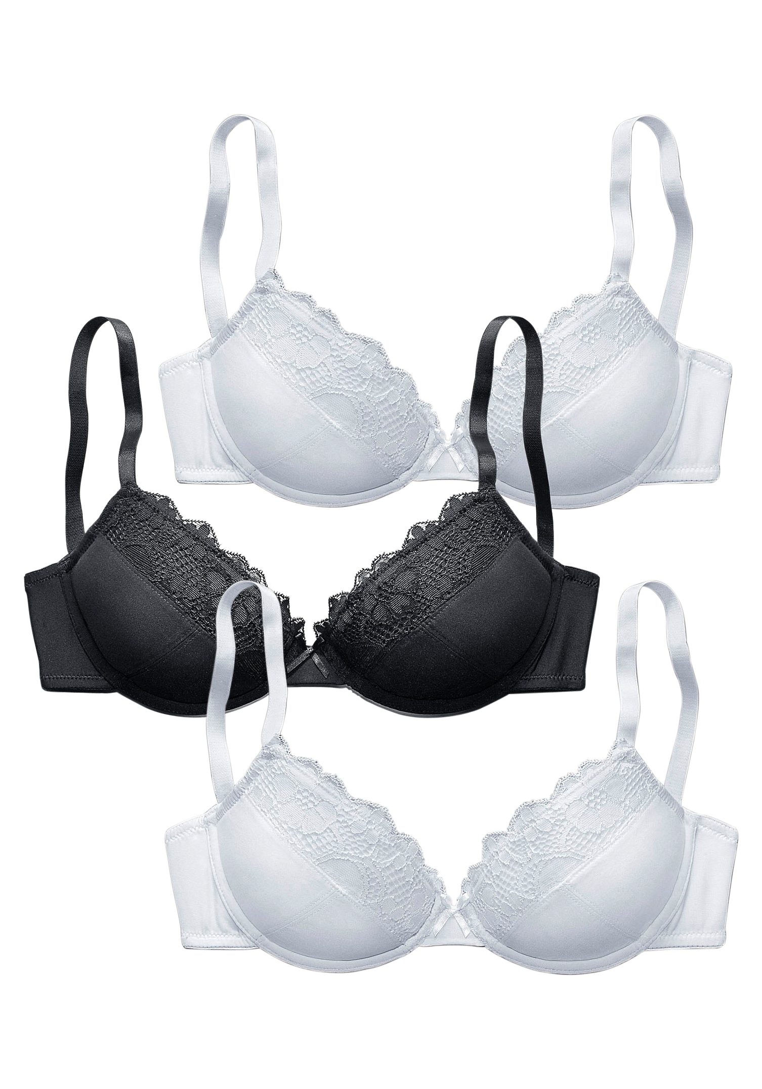 petite fleur by Lascana Push-up-BH Packung, 3 Stück, mit Bügel im attraktiven Multipack, Dessous
