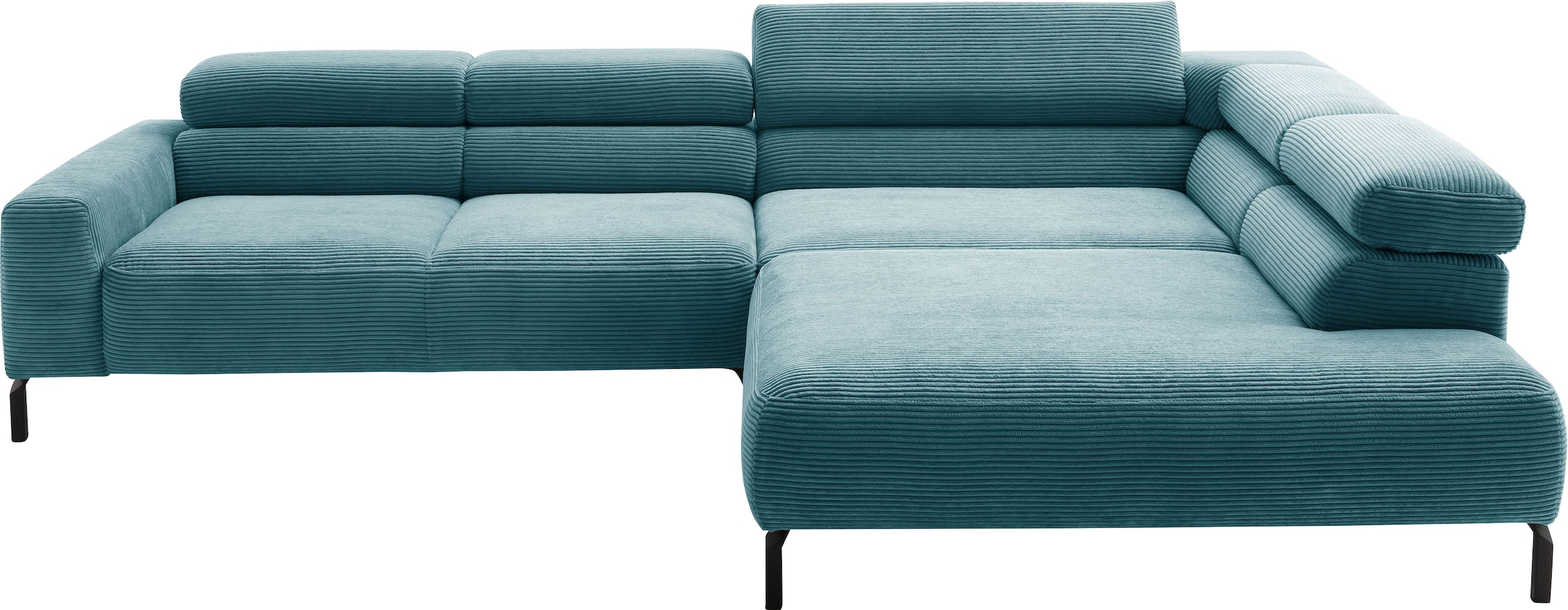 Places of Style Ecksofa »Antonelli, L-Form, inkl. Kopfteilverstellung, Breite 312 cm«, ohne Sitztiefenverstellung, in Cord, petrol