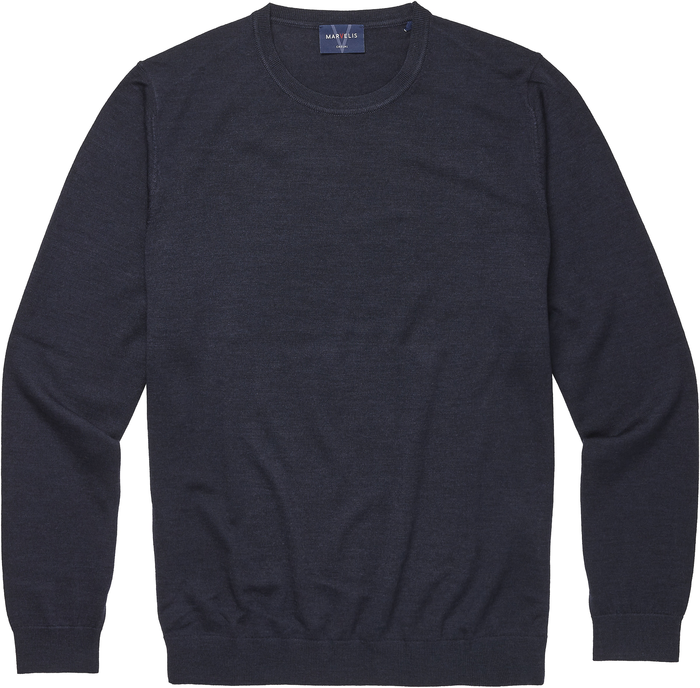 Rundhalspullover MARVELIS, Damen, Gr. XXL, marine, Strick, Obermaterial: 100% Schurwolle, regular fit normal, Rundhals, Rippbündchen, Pullover Rundhalspullover