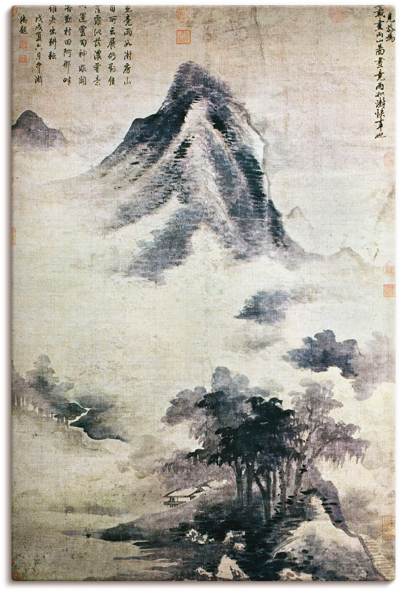 Artland Leinwandbild "Landschaft nach dem Regen, 13.-14.JH" Berge 1 Stk. tlg. auf Holzrahmen gespannt