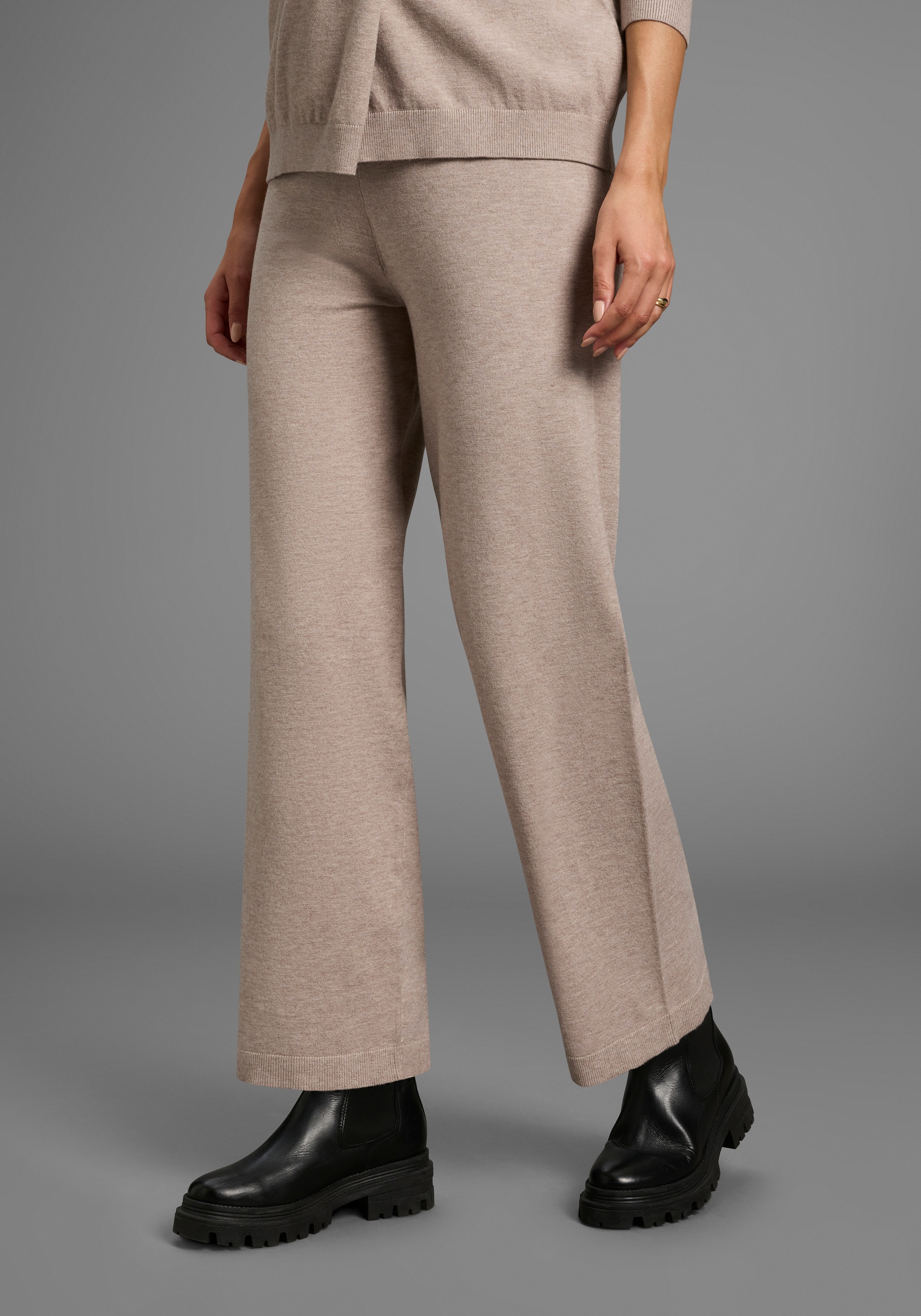Umstandshose NEUN MONATE "Strickhose für Schwangerschaft und Stillzeit", Damen, Gr. 44/46, N-Gr, beige (beige meliert), Feinstrick, Obermaterial: 50% Viskose, 28% Polyester, 22% Polyamid, unifarben, Basic, lässig geschnitten lang, Hosen, Umstands-Strickho 2