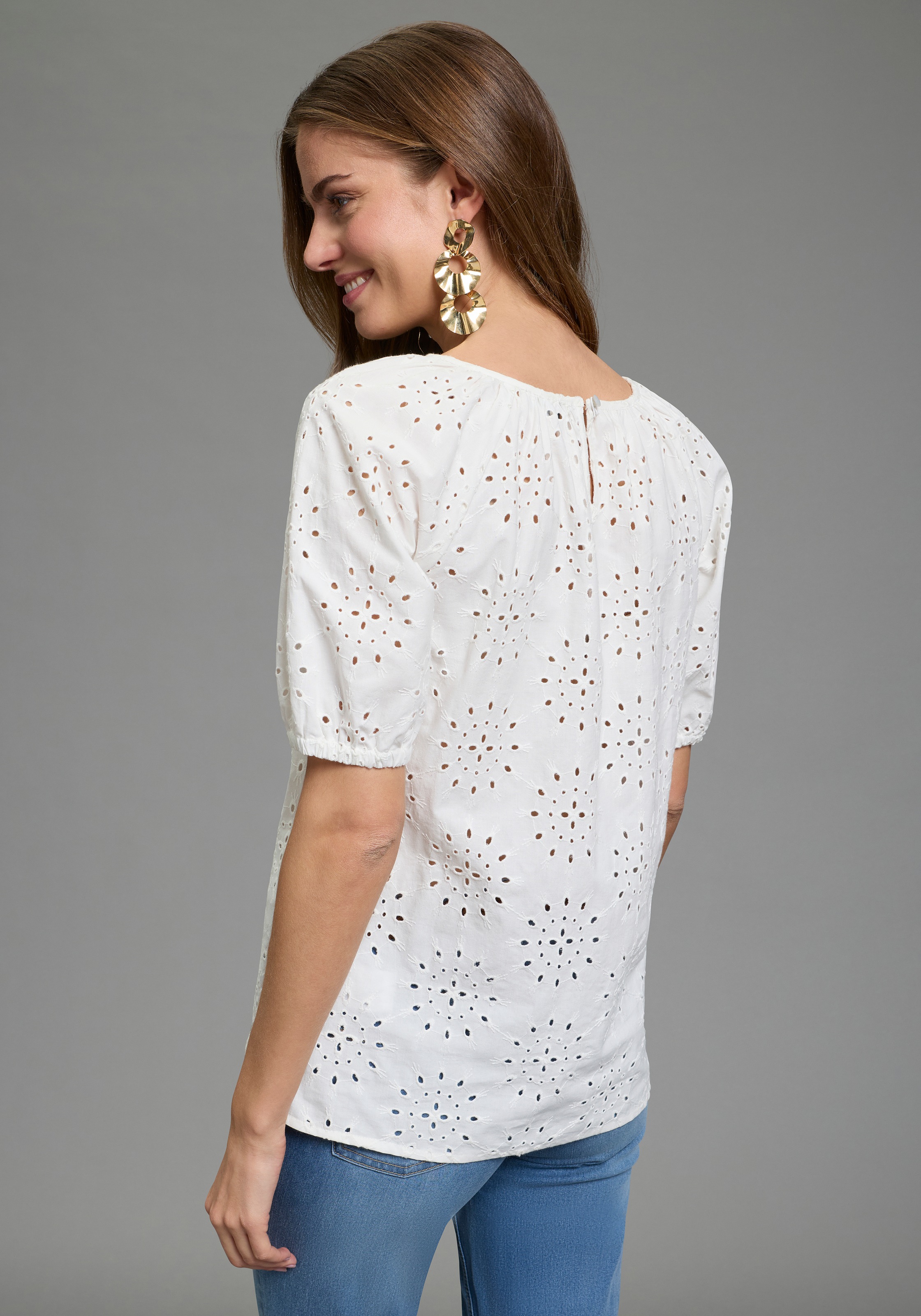 Laura Scott Schlupfbluse mit echter Lochstickerei, aus Baumwolle günstig online kaufen