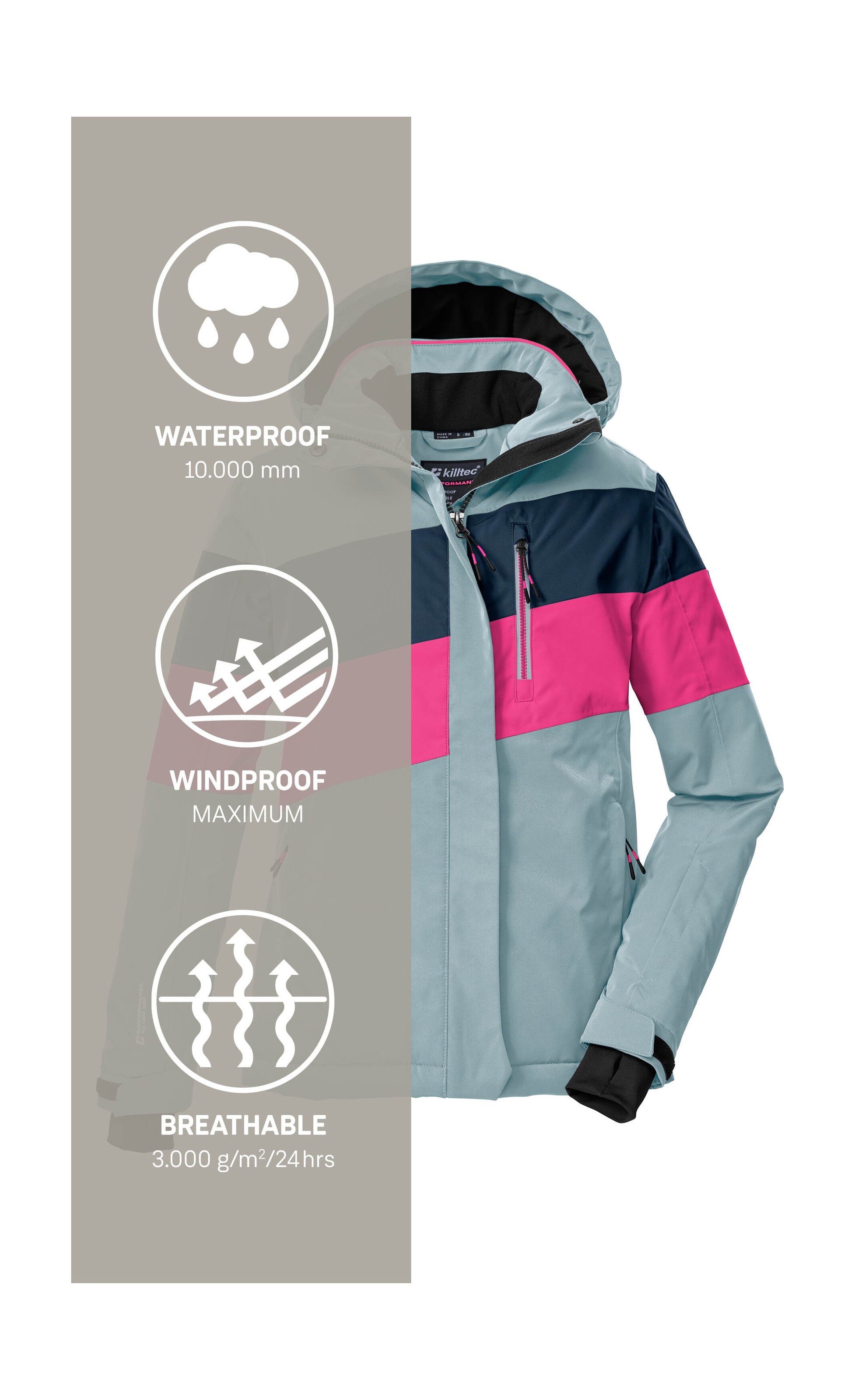 Killtec Skijacke »KSW 197 GRLS SKI JCKT«, Wasserdicht, atmungsaktiv, verstellbare Kapuze, viele Taschen