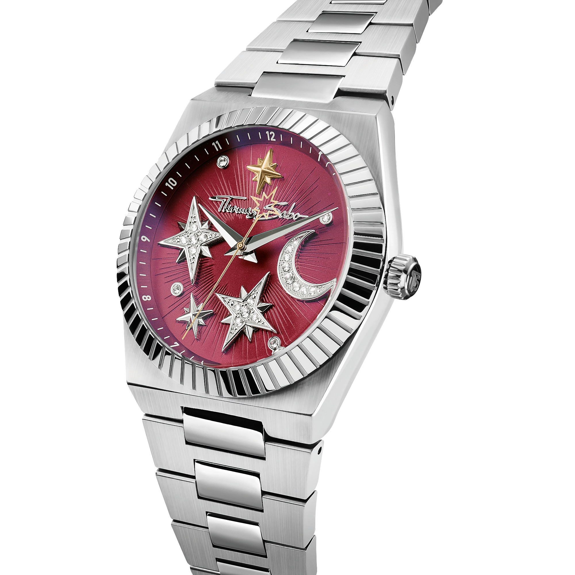 THOMAS SABO Quarzuhr »Midnight Sky Damenuhr« Armbanduhr, Damenuhr, Edelstahlarmband, analog, Zirkonia (synth.)